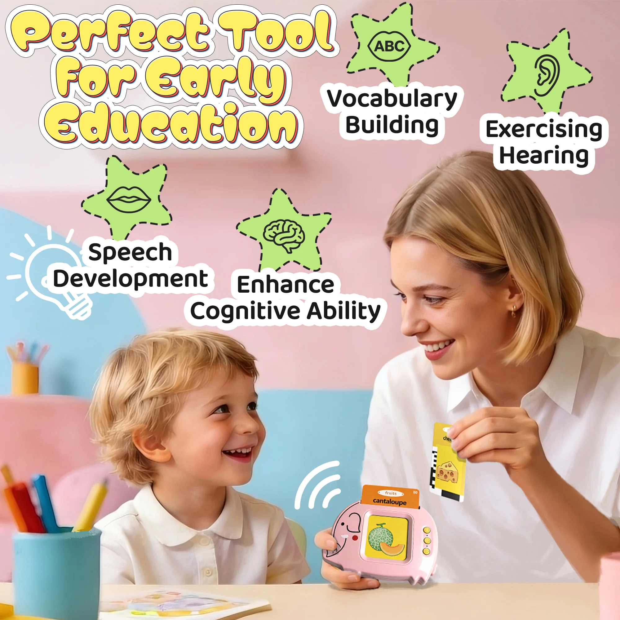 Baby Talking Flash Cards for Toddlers 1-3 with 224 Words,Learning Pocket Speech for Toddler,Baby Talking Flash Cards