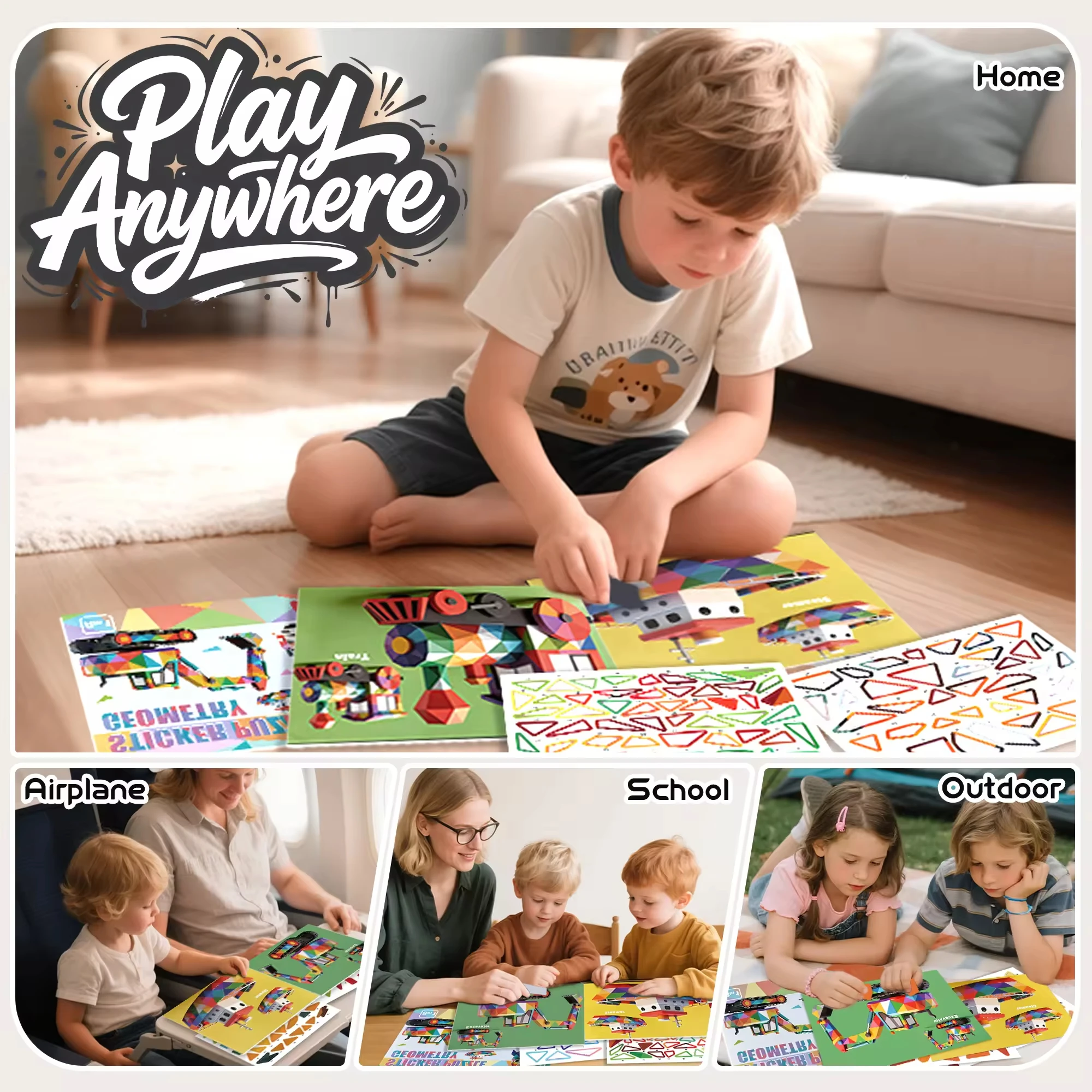 CE CPC 3D Geometric Shape Paper Sticker Puzzle Painting Book Kids Early Learning Toys DIY Animal Collage Sticker by Number