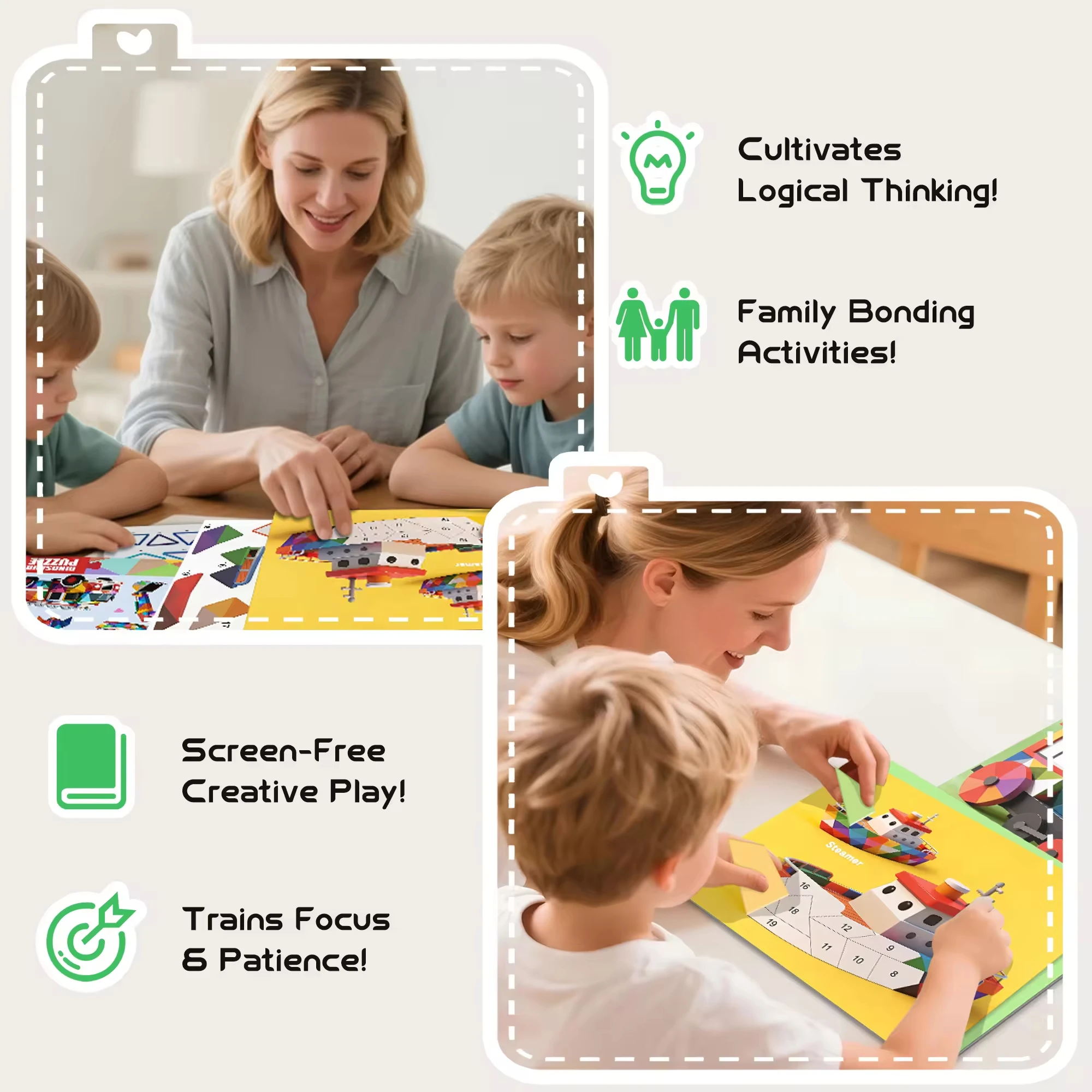 CE CPC 3D Geometric Shape Paper Sticker Puzzle Painting Book Kids Early Learning Toys DIY Animal Collage Sticker by Number