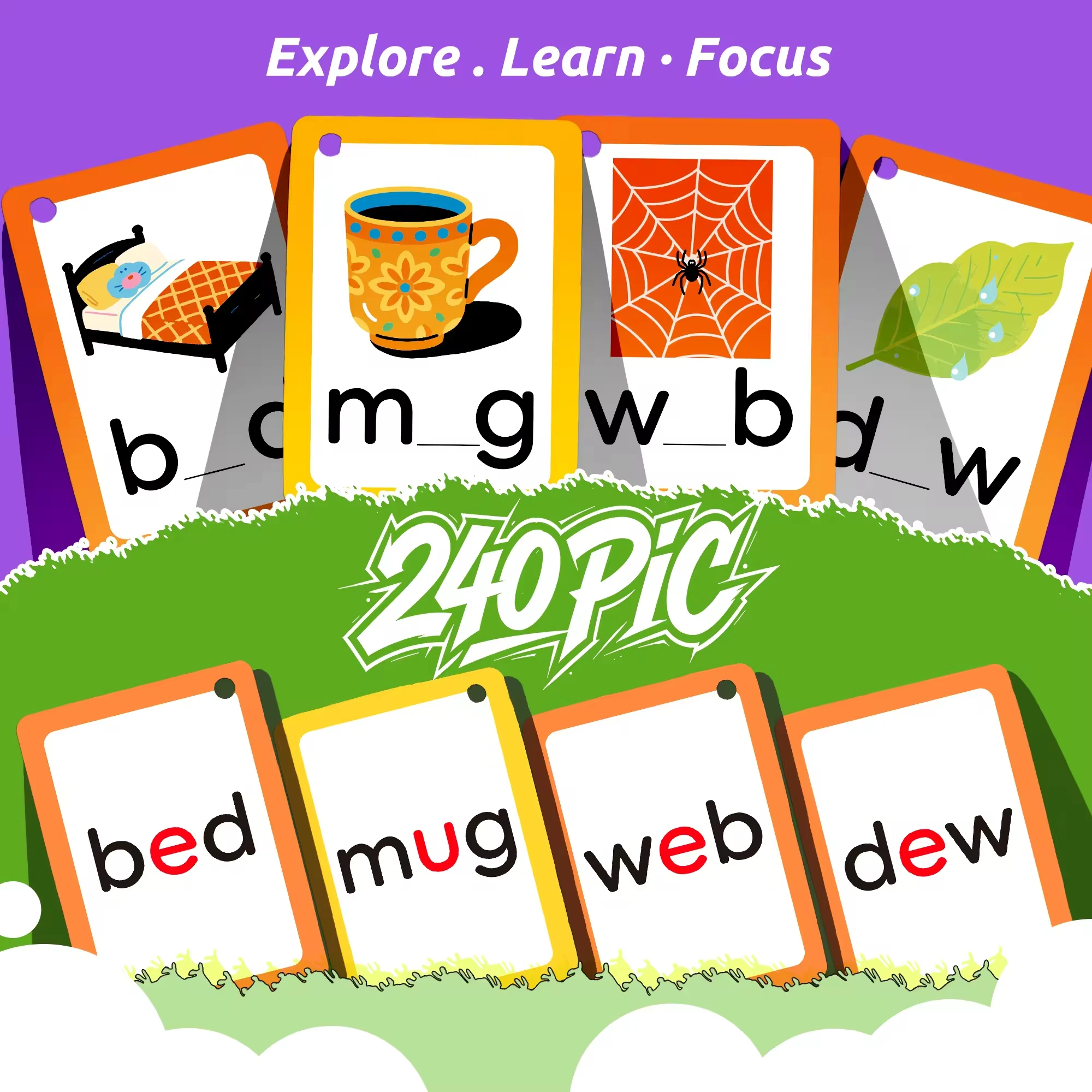 CVC Words Flash Cards for Preschool, 120 CVC Words Flash Cards – Phonics Reading Activity for Kindergarten Ages 4-6