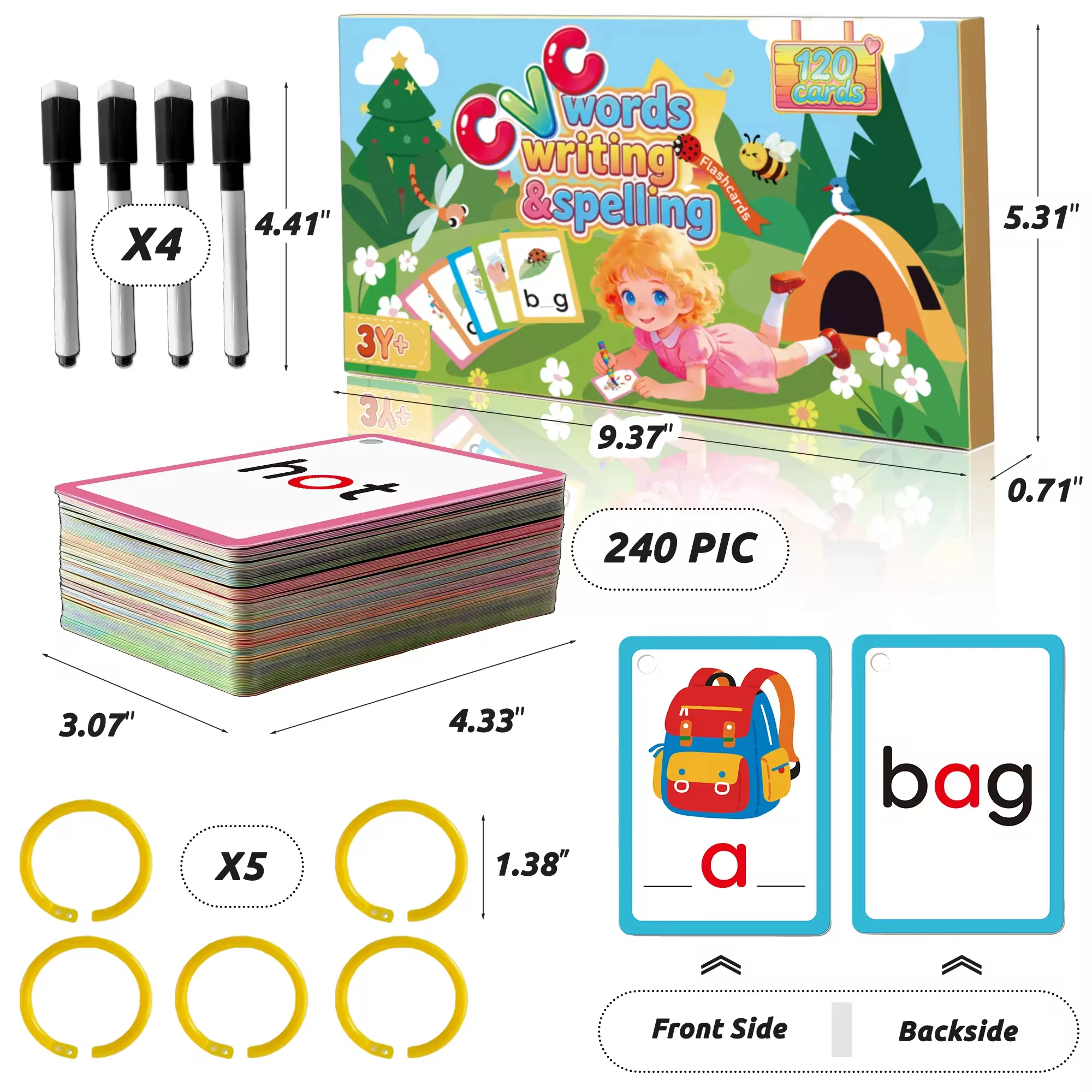 CVC Words Flash Cards for Preschool, 120 CVC Words Flash Cards – Phonics Reading Activity for Kindergarten Ages 4-6