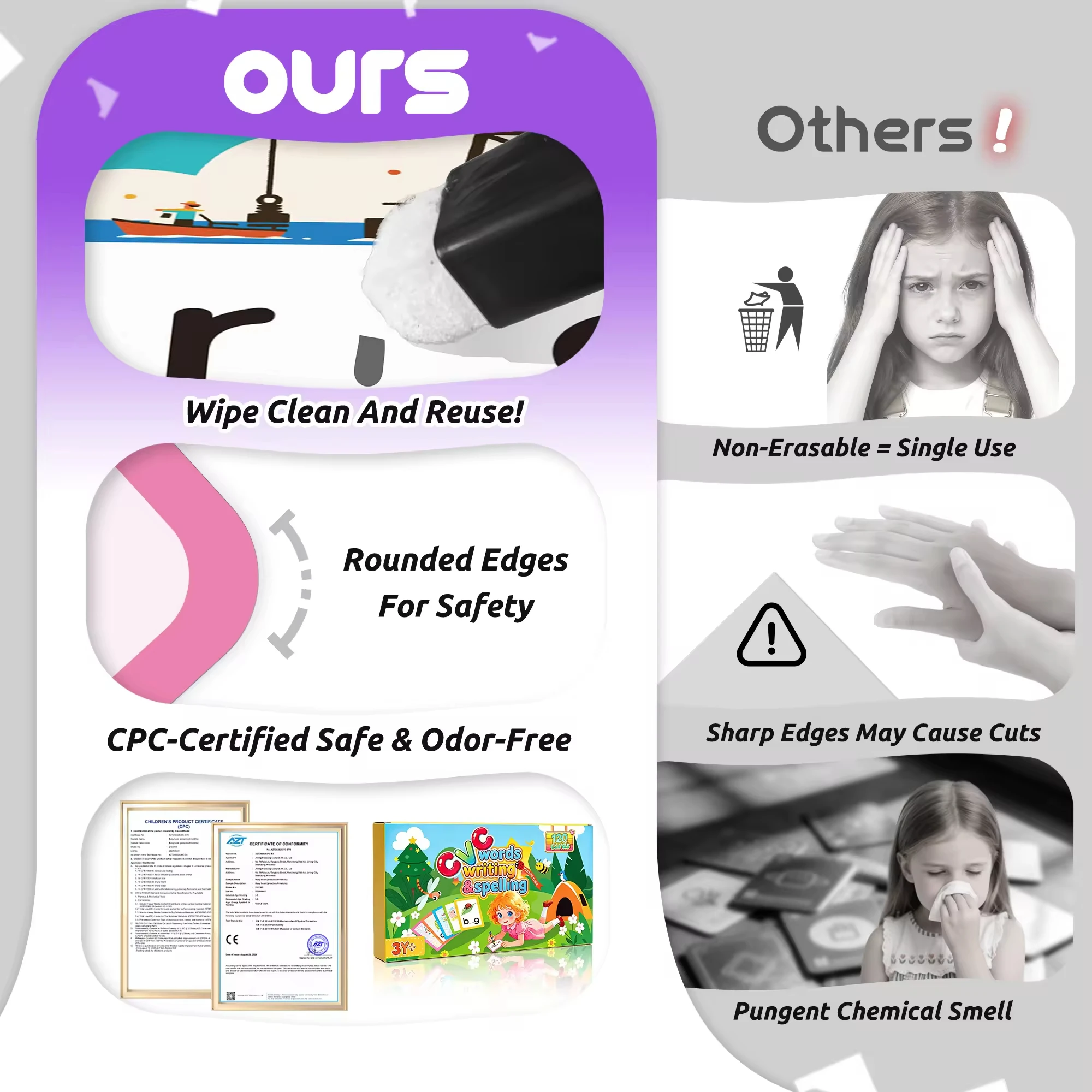 CVC Words Flash Cards for Preschool, 120 CVC Words Flash Cards – Phonics Reading Activity for Kindergarten Ages 4-6