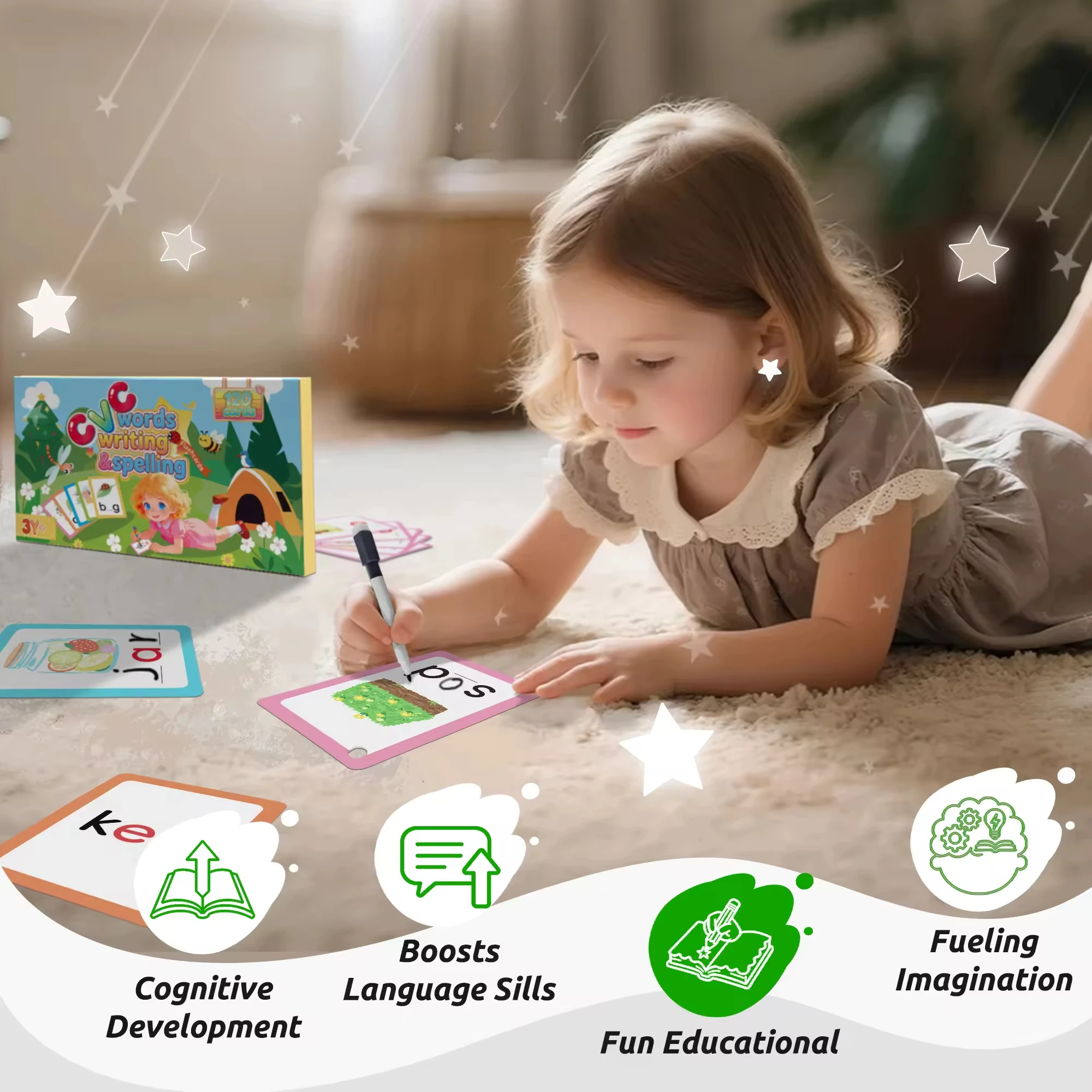 CVC Words Flash Cards for Preschool, 120 CVC Words Flash Cards – Phonics Reading Activity for Kindergarten Ages 4-6