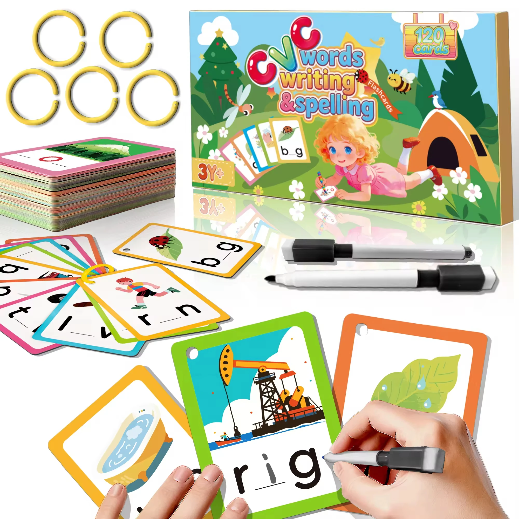 CVC Words Flash Cards for Preschool, 120 CVC Words Flash Cards – Phonics Reading Activity for Kindergarten Ages 4-6