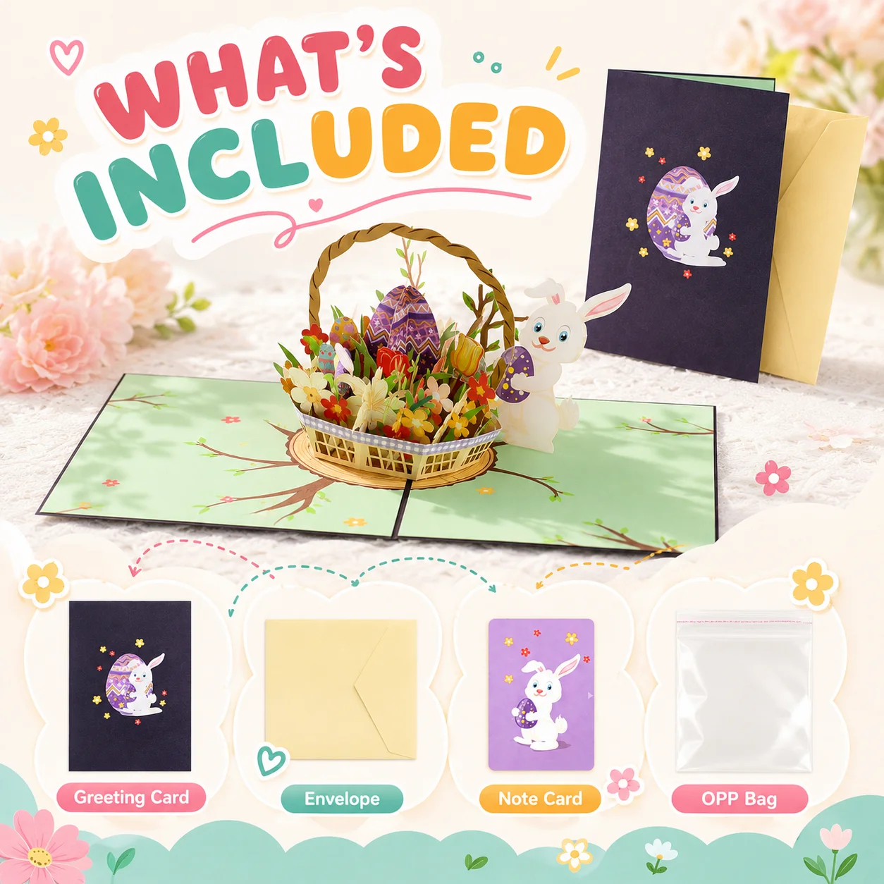 Custom 3D Pop up Easter Greeting Card Laser Cut Paper Carving Bunny 3D Pop up Easter Greeting Card with Envelope Gift Wholesale