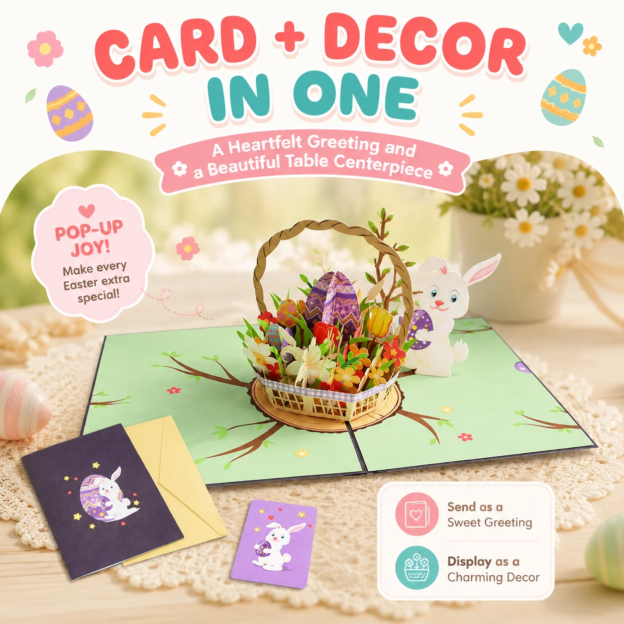 Custom 3D Pop up Easter Greeting Card Laser Cut Paper Carving Bunny 3D Pop up Easter Greeting Card with Envelope Gift Wholesale
