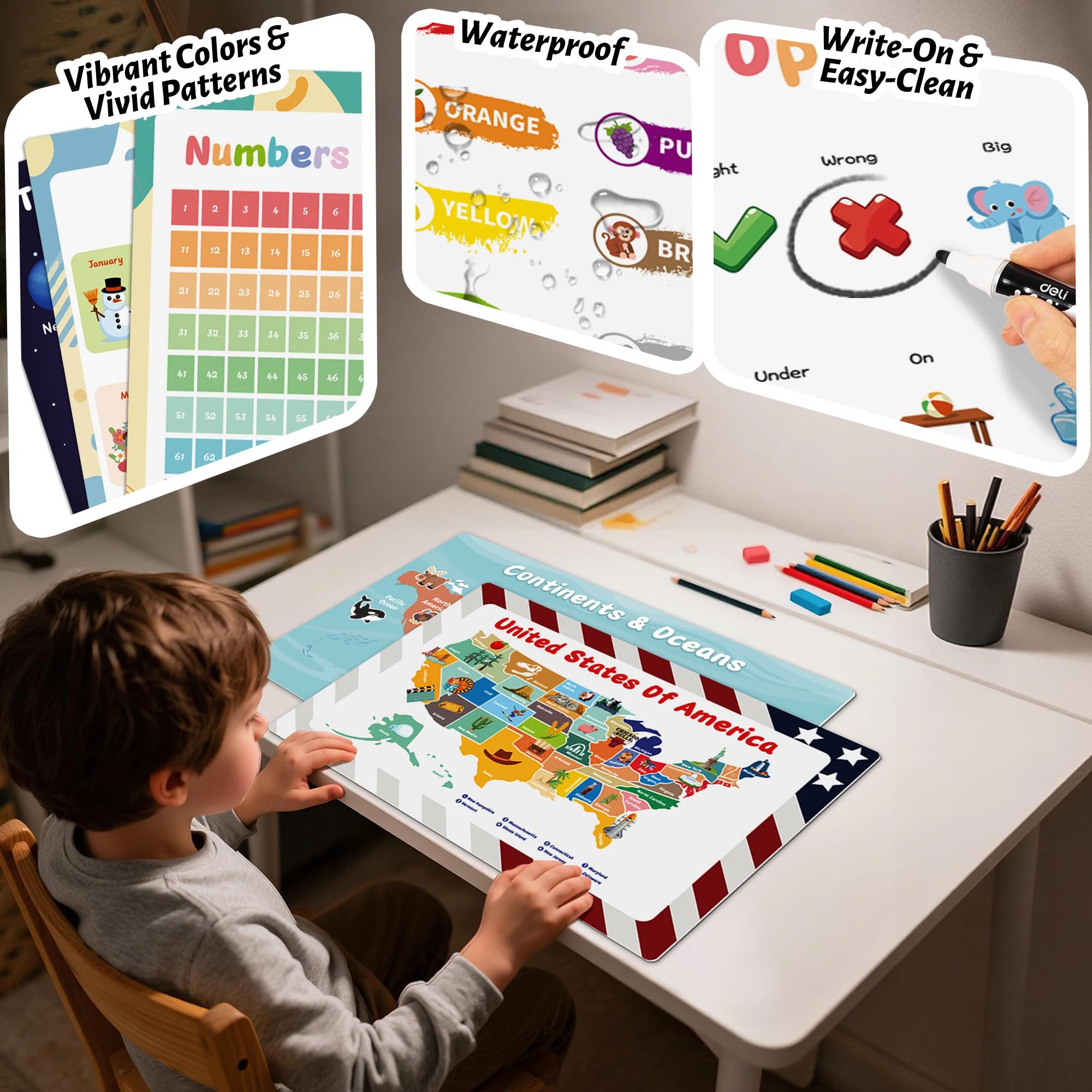 Educational Posters for Kids Set of 20 Montessori Classroom Decor Waterproof Laminated Learning Wall Art for Toddler Preschool