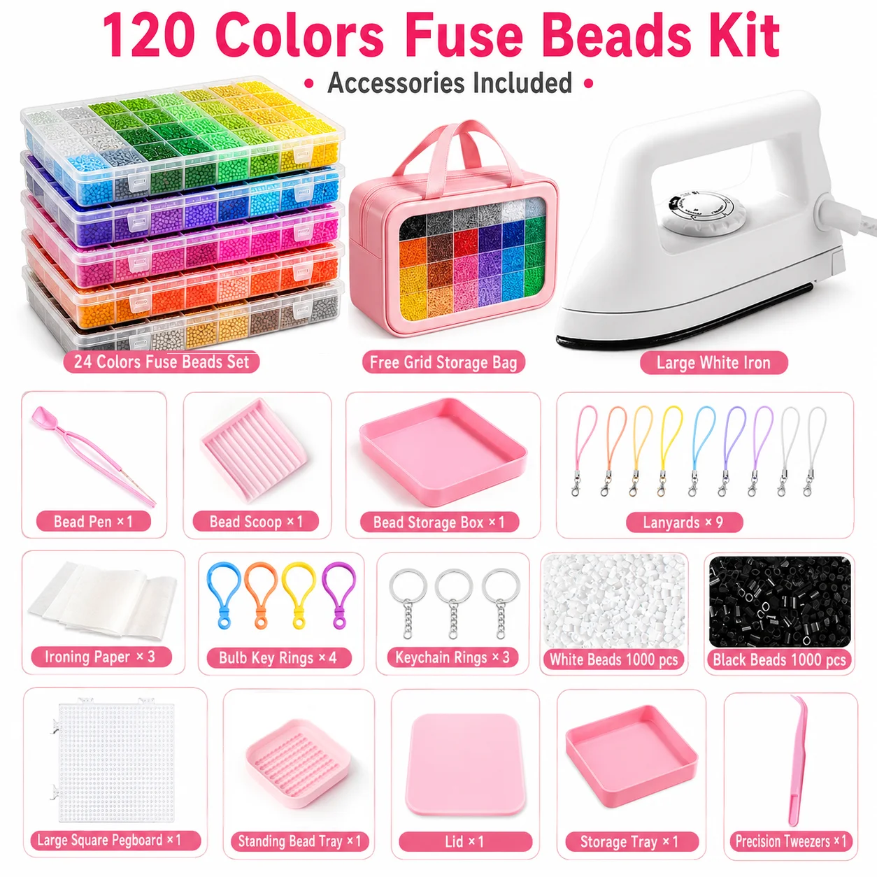 5mm Mini Perler Beads Kit 12000pcs 120 Colors Perler Beads Hama Beads Set Perler Beads Ironing Paper STEM DIY Toy