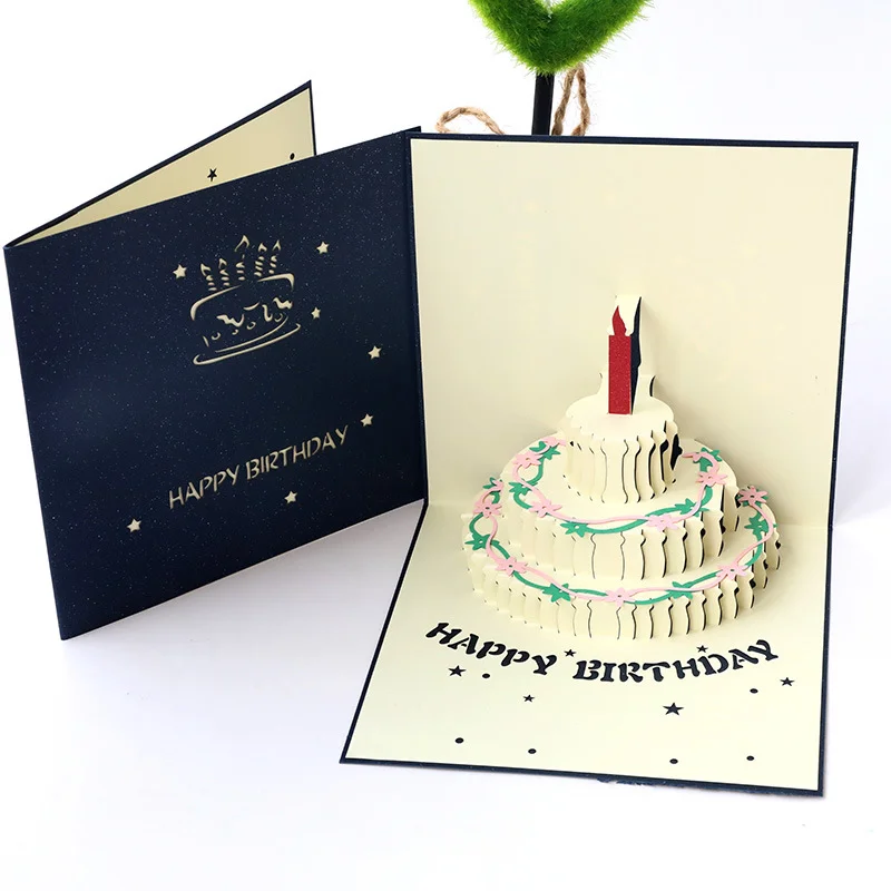 Laser Cut 3D Pop-up Birthday Cake Greeting Card, Customized Birthday Cake Greeting Card Birthday Gift with Envelope
