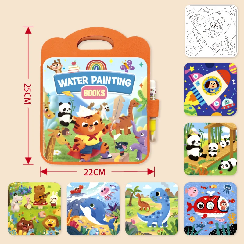 Magic Water Coloring Book for Kids, Reusable Mess Free Water Painting Book, Educational Toddler Toys for Travel & Home.