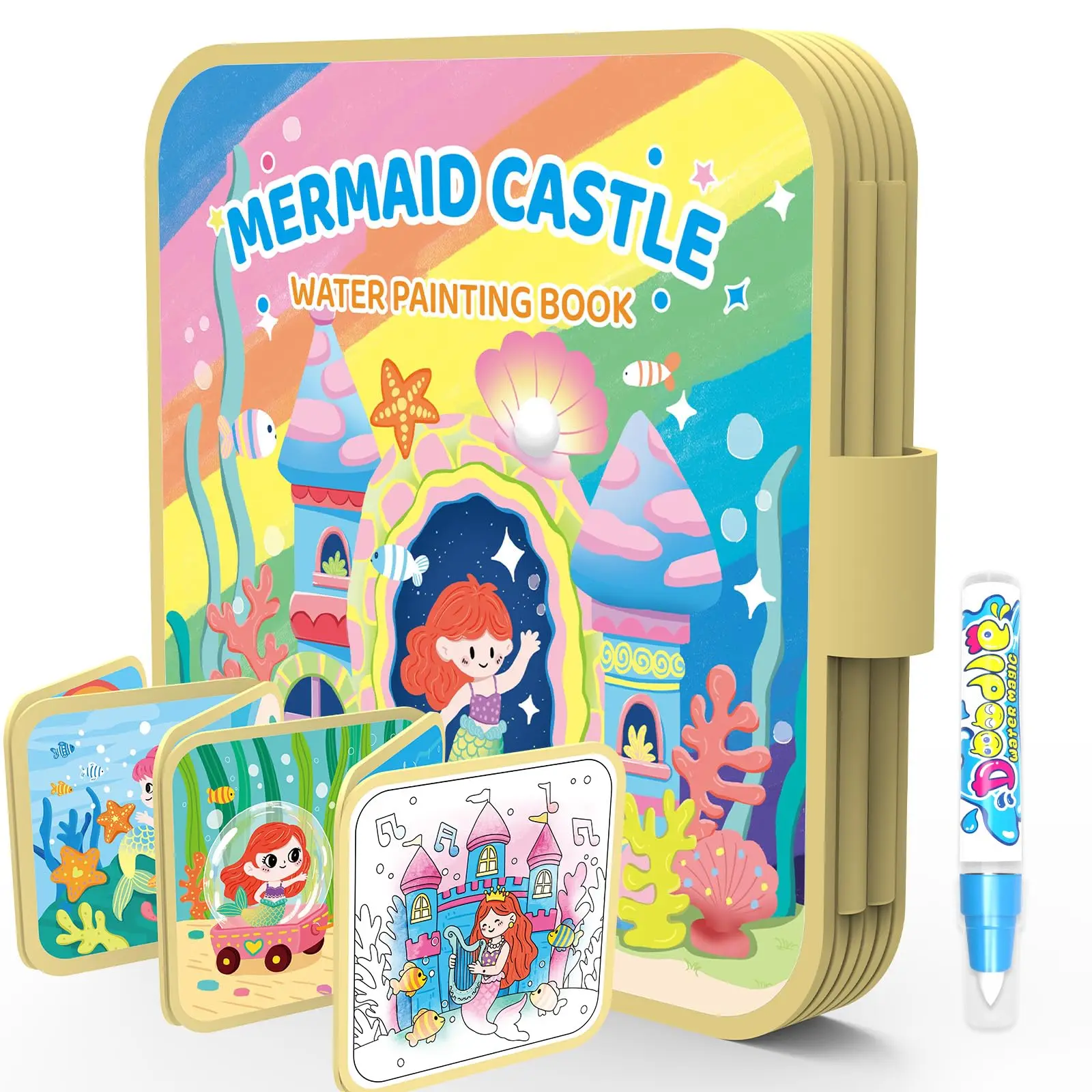 Reusable 10 Pages Water Painting Books for Toddlers 1-3, No Mess Coloring Book Educational Art Activity Book, Gift for Kids