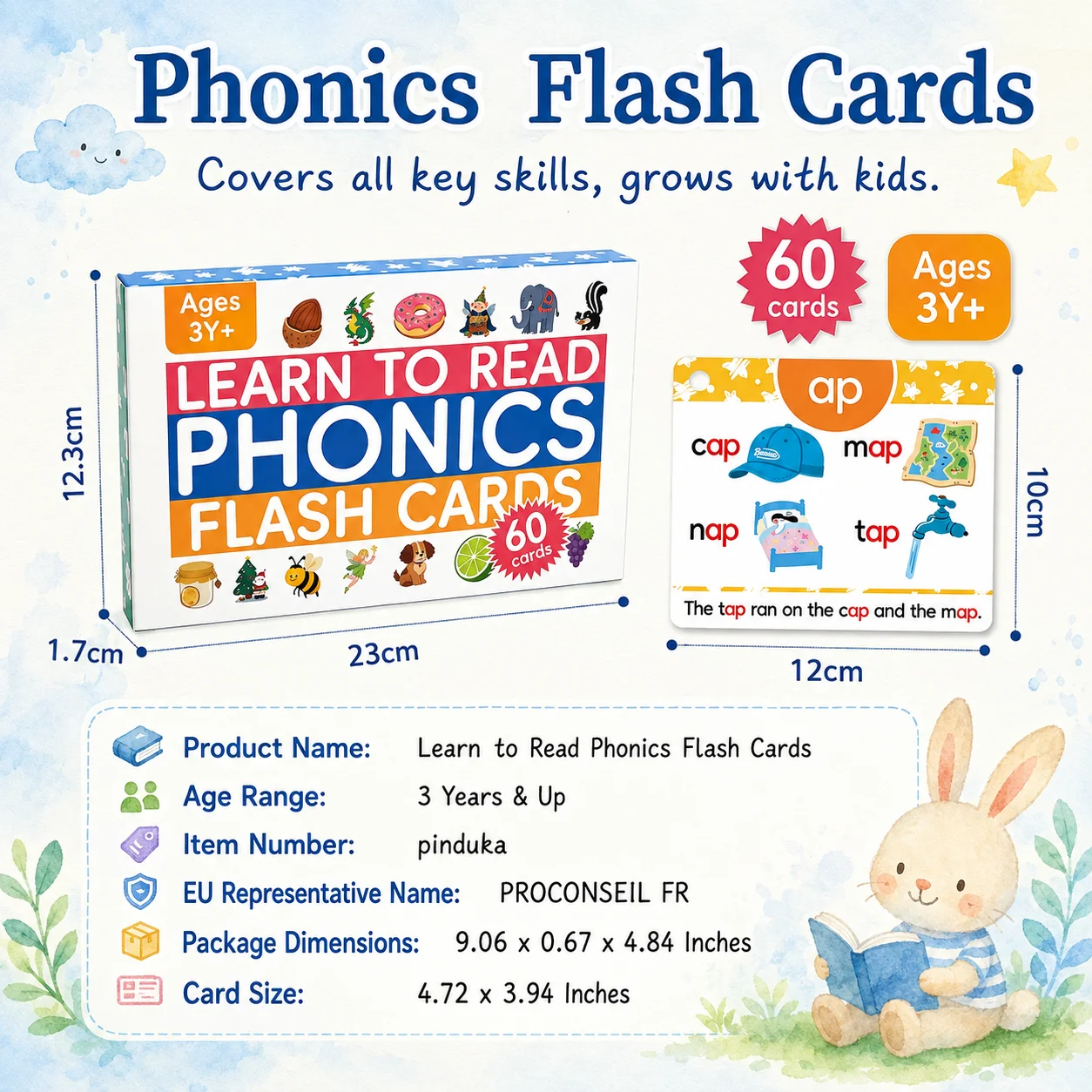 Sight Word Flash Cards Large Size Waterproof Tear Resistant Spelling & Recognition Toddler Learning for 1-3 Years Old