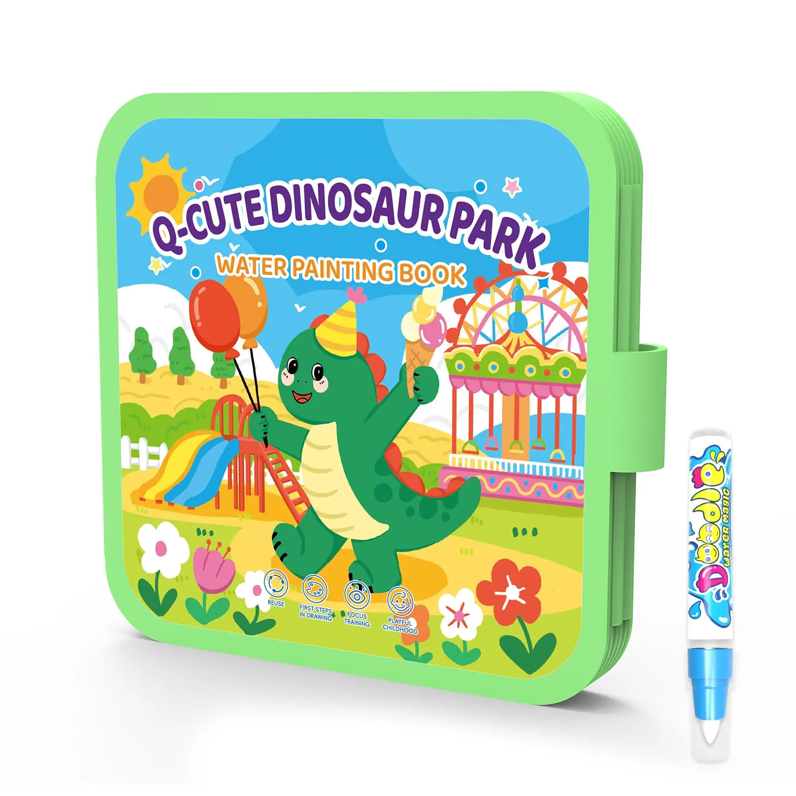 Reusable 10 Pages Water Painting Books for Toddlers 1-3, No Mess Coloring Book Educational Art Activity Book, Gift for Kids