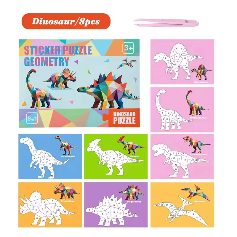 Customizable Sticker Number Book 8 Scenes Puzzle Paint + Colouring Pages-Birthday Party Favor Toys for Kids Arts