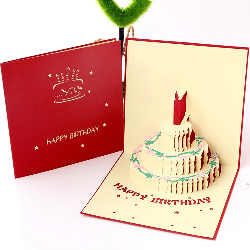 Laser Cut 3D Pop-up Birthday Cake Greeting Card, Customized Birthday Cake Greeting Card Birthday Gift with Envelope