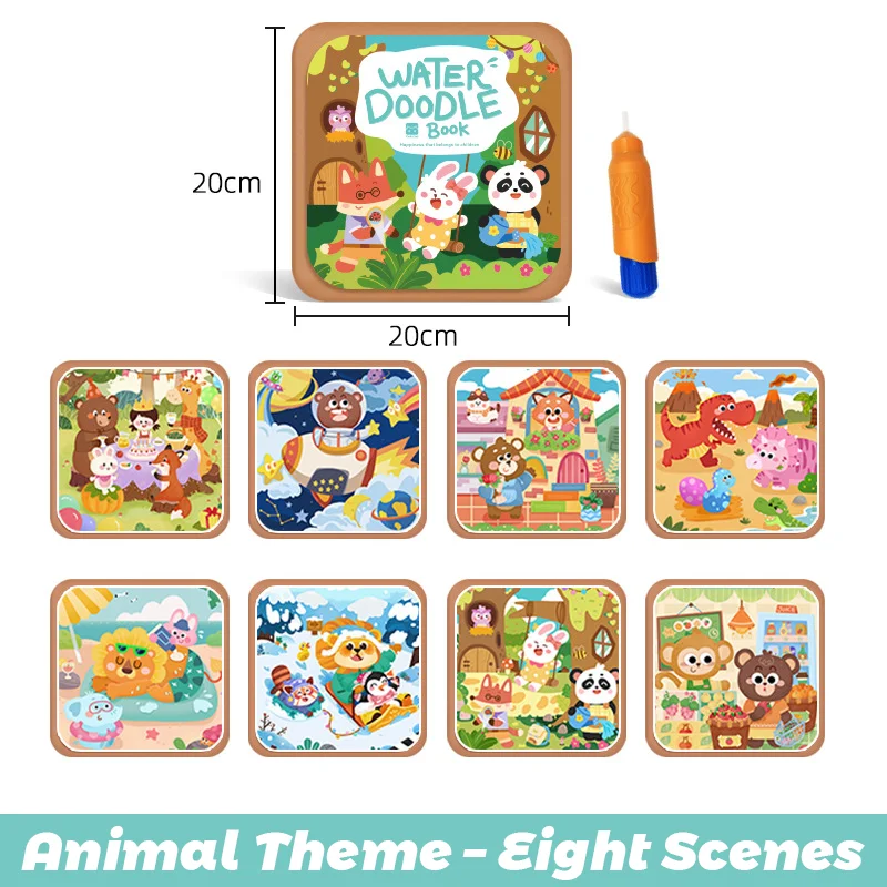 Water Coloring Book for Toddlers 1-3 – Mess Free Reusable Magic Reveal Painting Book with Water Pen
