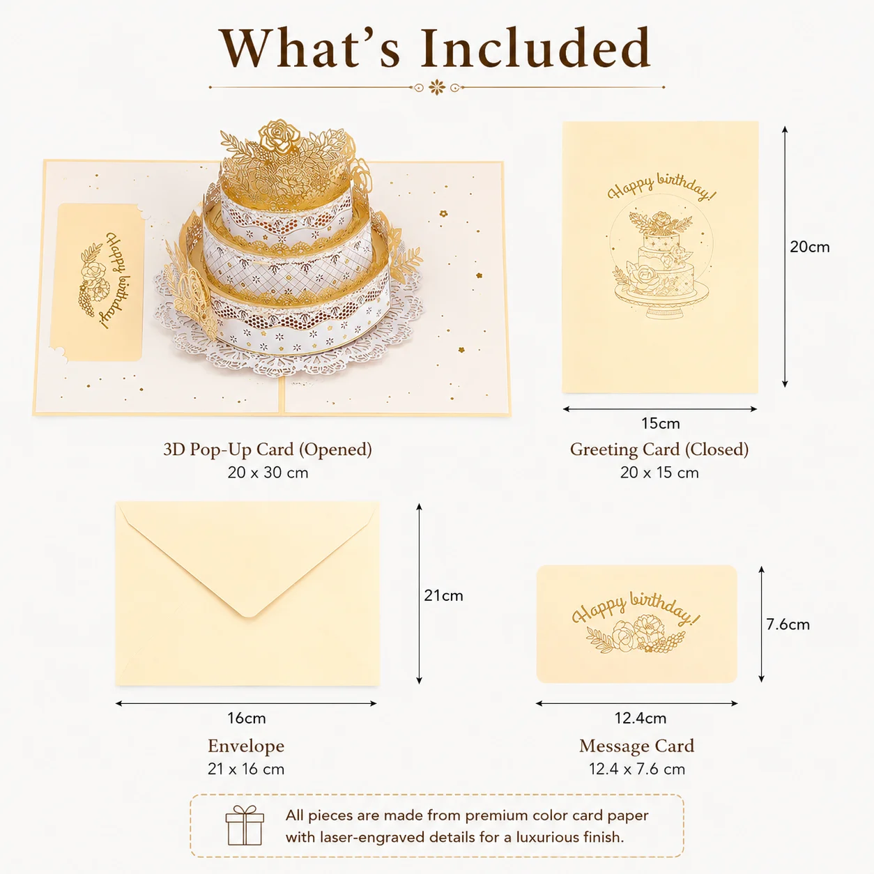 3D Carousel Pop Up Greeting Card, Laser Cut Handmade Luxury Birthday Cake Set with Envelope and Blank Note, Commemorative Gifts