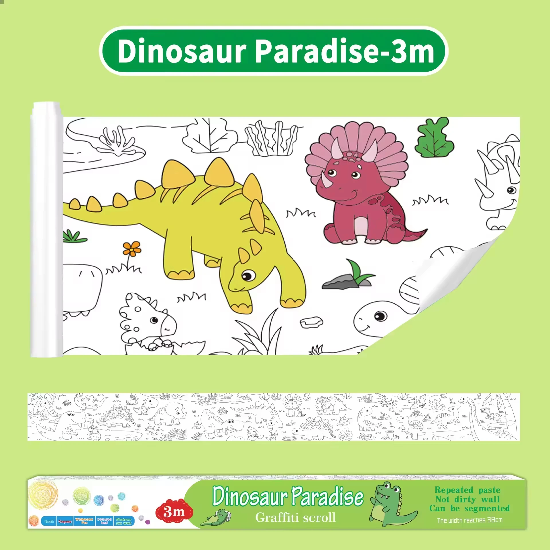 118″ X 15″ Sticky Giant Animal-Themed Coloring Roll for Kids Ages 4-8 Perforated Easy Tearing DIY Paper Roll Box Packaging