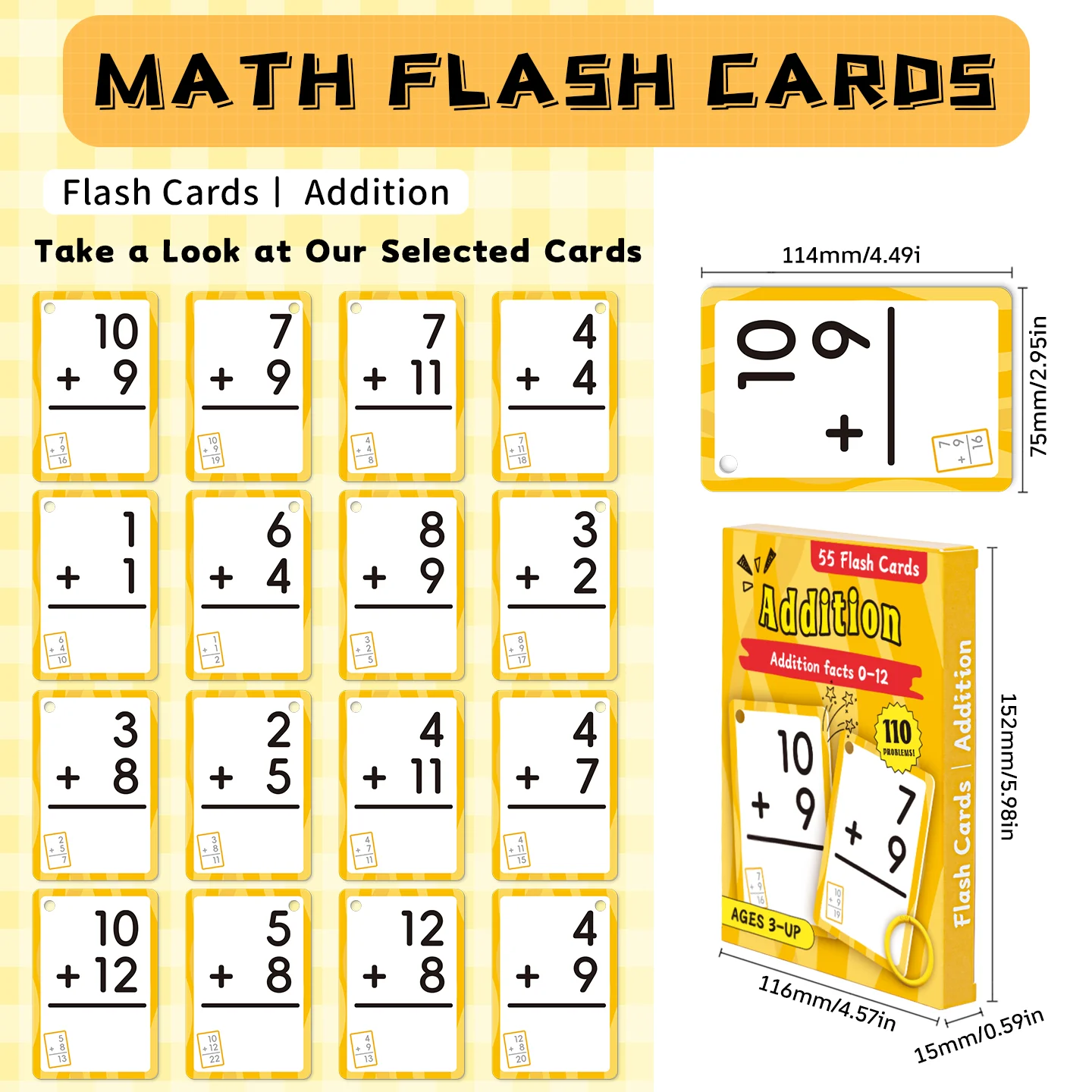 Montessori Math Flash Cards Addition Subtraction Multiplication Division Dry Erase Reusable for Kids Homeschool Classroom
