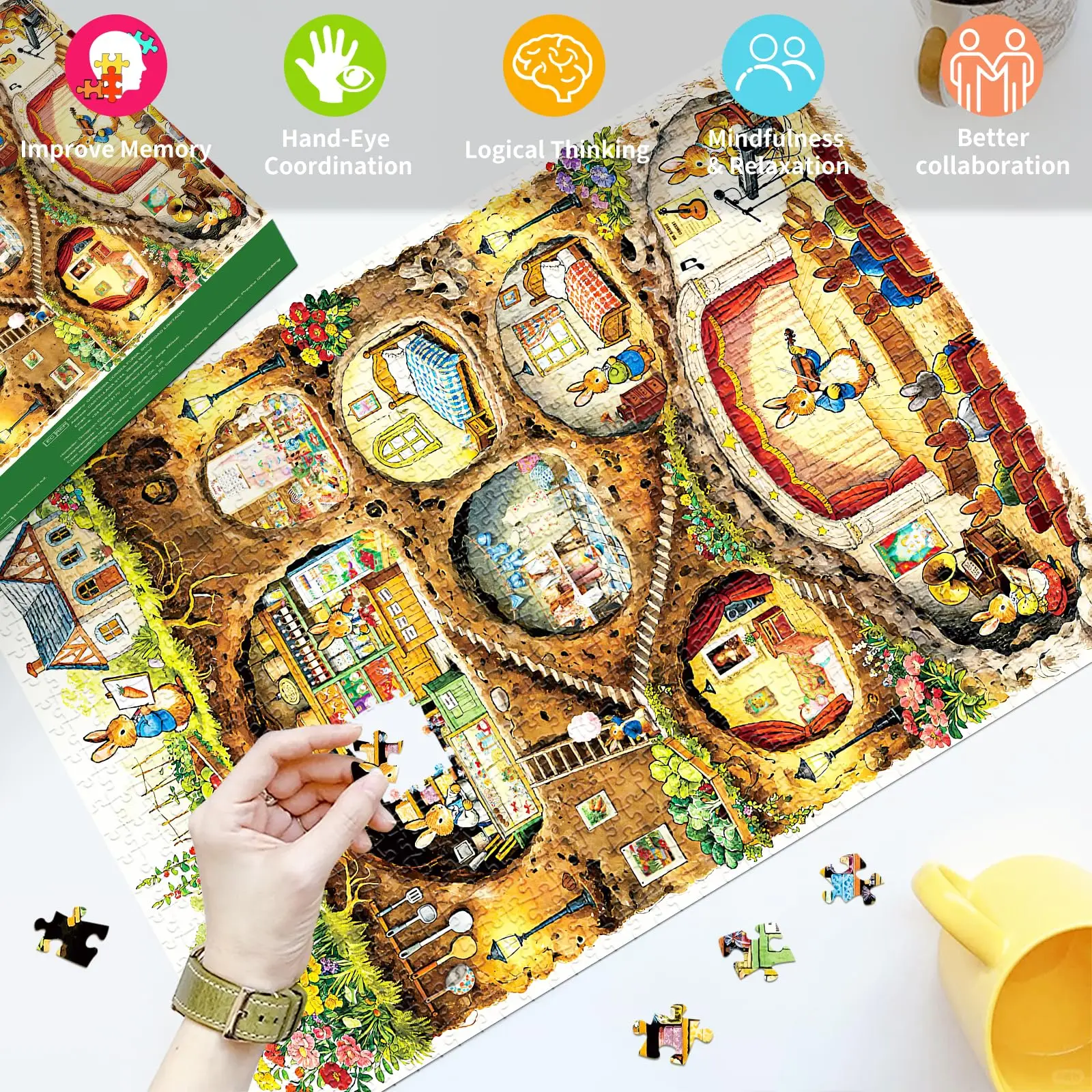 Jigsaw Puzzle for Adults 1000 Pieces, Eye Protection, Rabbit House Theme, Birthday Gifts for Women and Men
