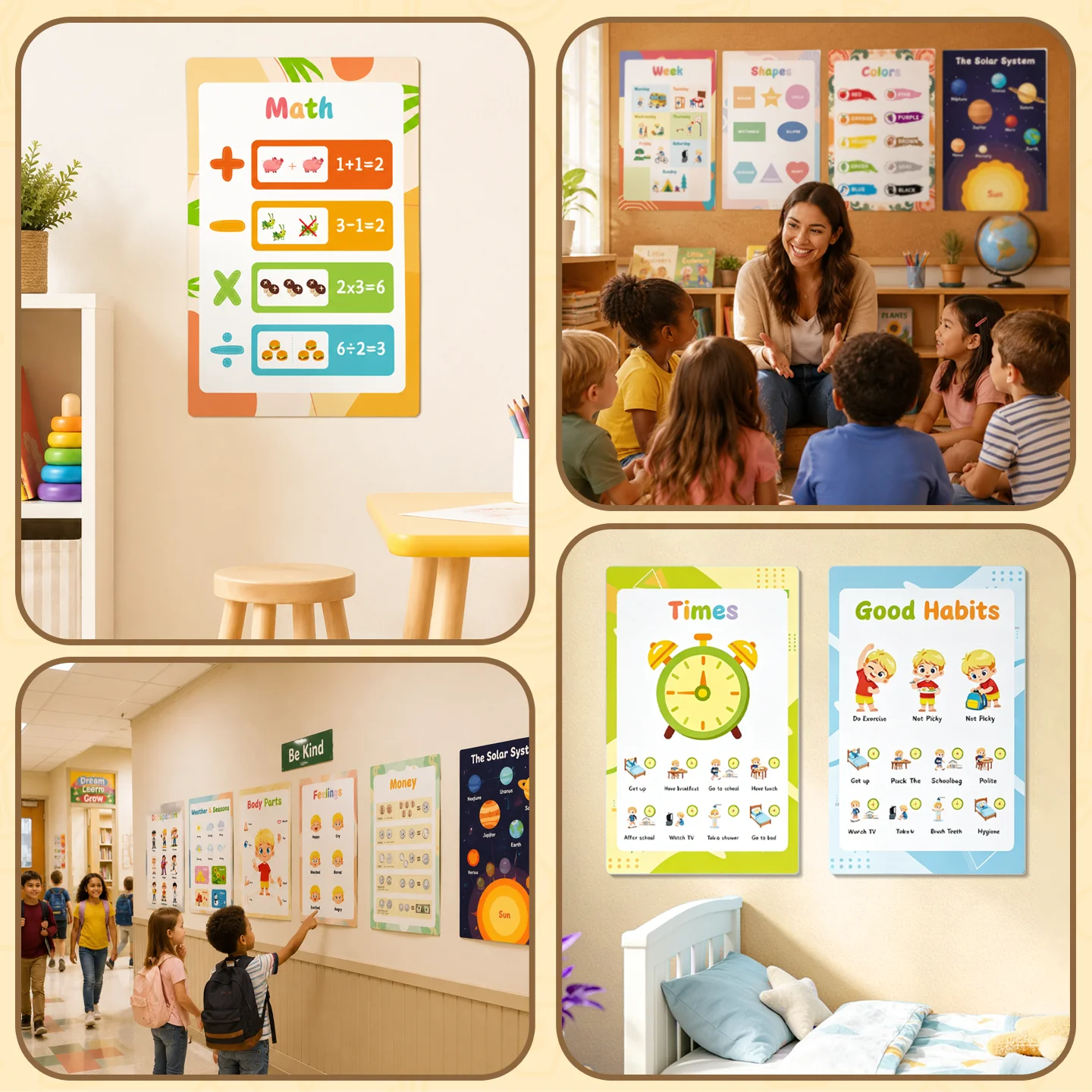 Laminated Learning Posters Educational Wall Art for Kids Homeschool Supplies Durable Cognitive Preschool Posters Customized
