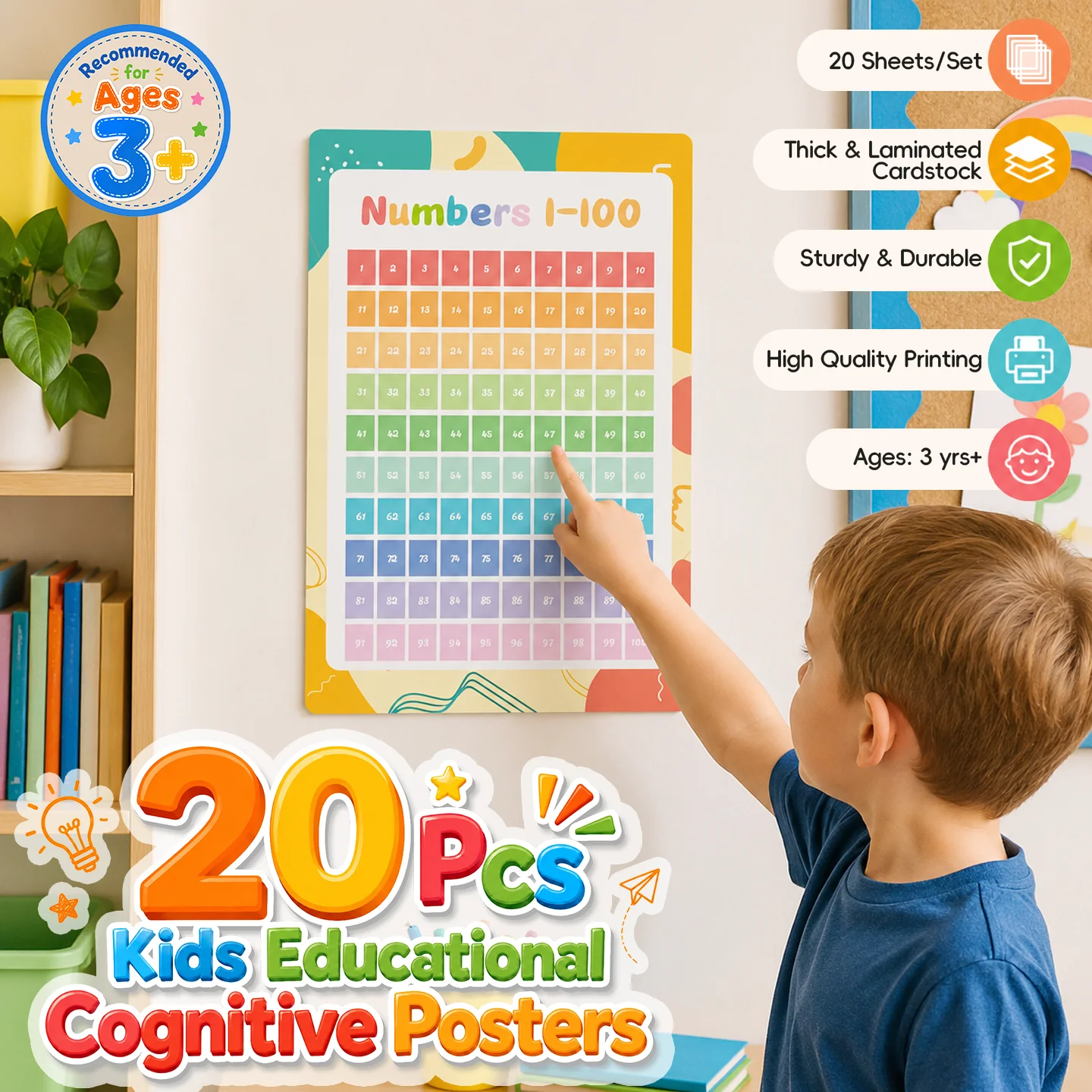 Laminated Learning Posters Educational Wall Art for Kids Homeschool Supplies Durable Cognitive Preschool Posters Customized