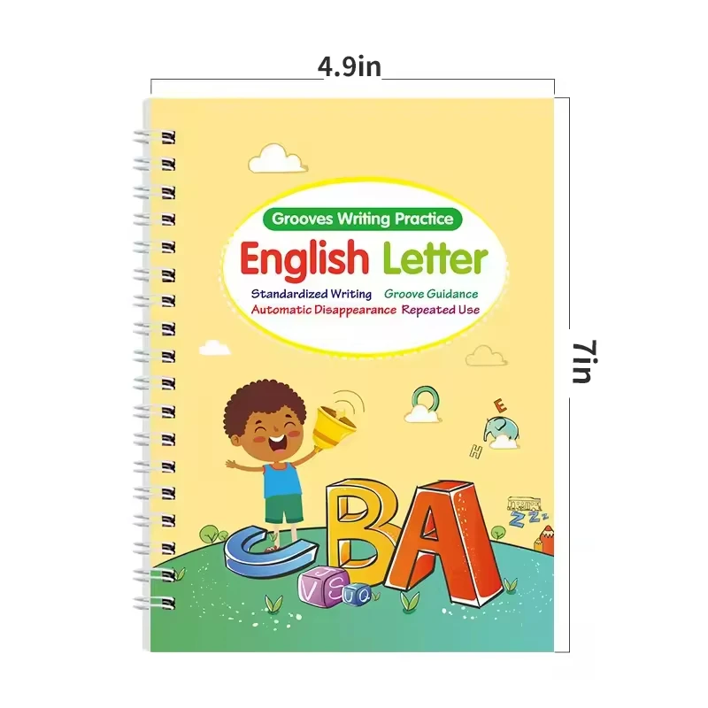 Large Reusable Magic Grooved Writing Practice for Kids with 1 Pen & 5 Refills, Disappearing Ink Handwriting Book