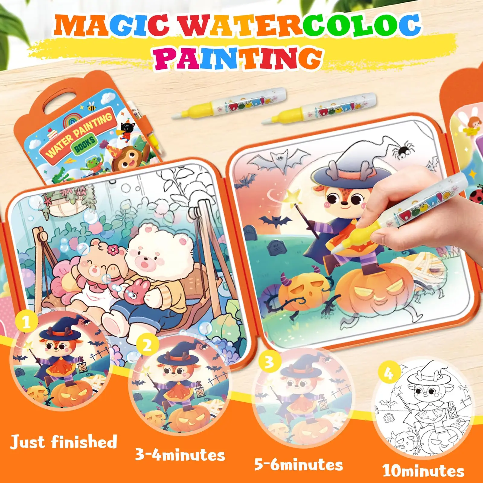 Magic Water Coloring Book for Kids, Reusable Mess Free Water Painting Book, Educational Toddler Toys for Travel & Home.