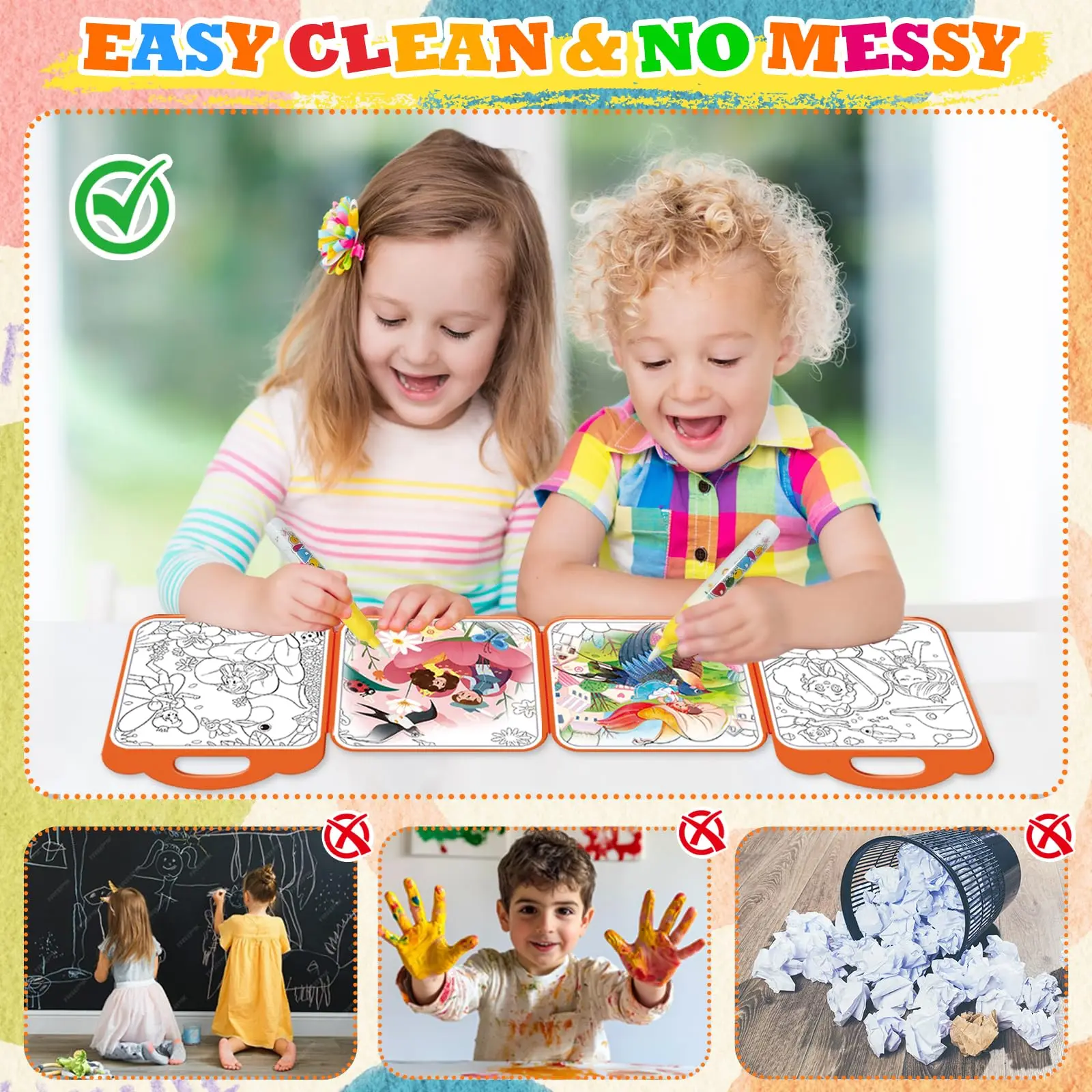 Magic Water Coloring Book for Kids, Reusable Mess Free Water Painting Book, Educational Toddler Toys for Travel & Home.