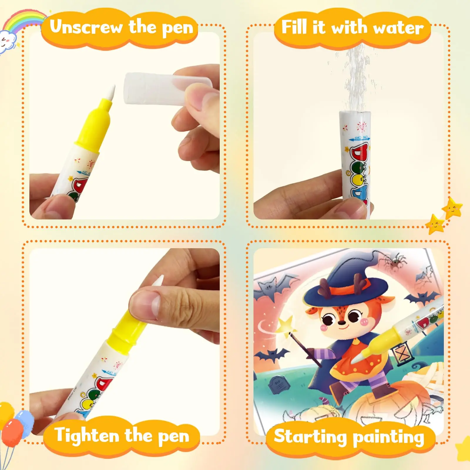Magic Water Coloring Book for Kids, Reusable Mess Free Water Painting Book, Educational Toddler Toys for Travel & Home.