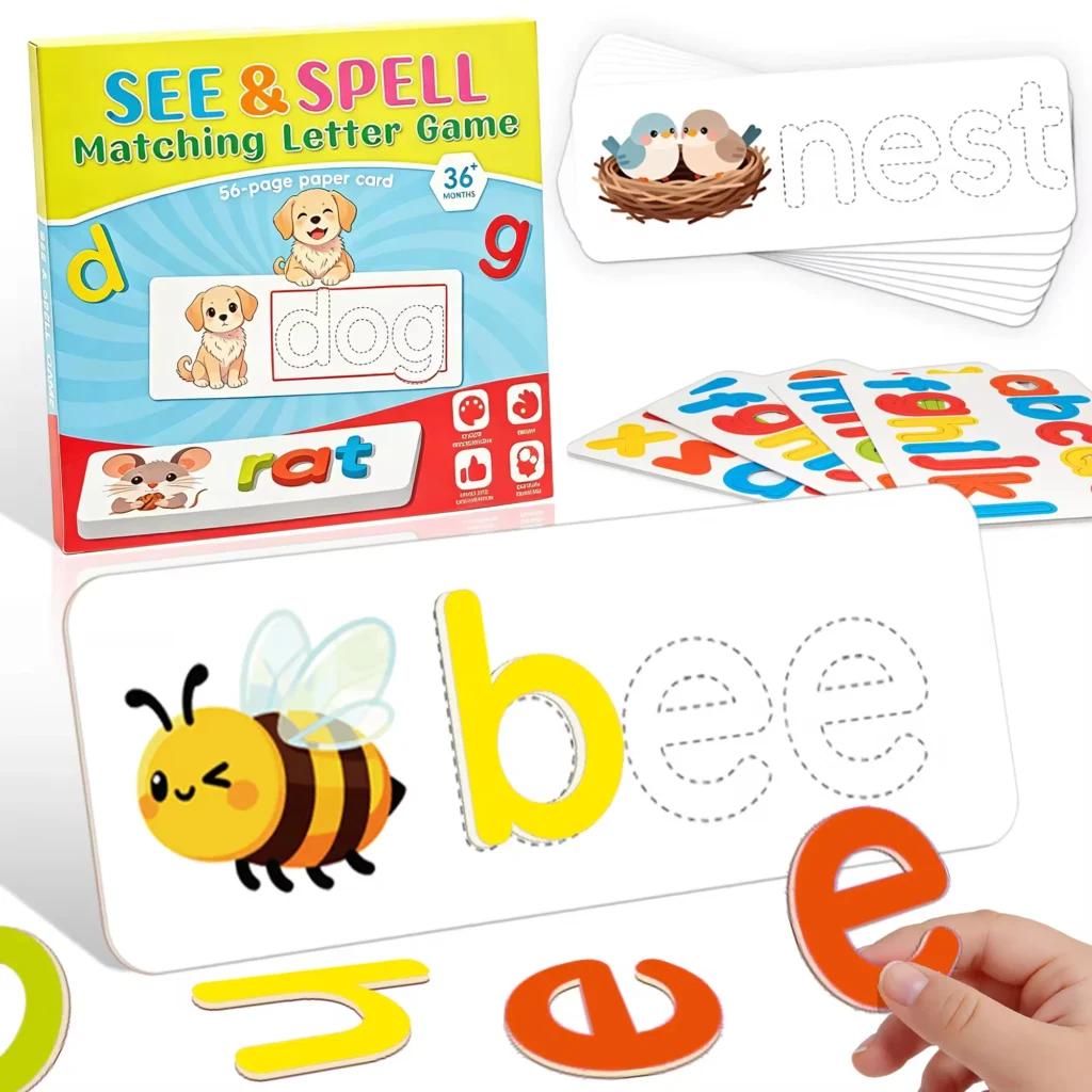 Matching Letter Spelling Game, Paper Card Matching Letter Spelling Game for Kids 3-8, Educational Montessori Toy, Non-toxic