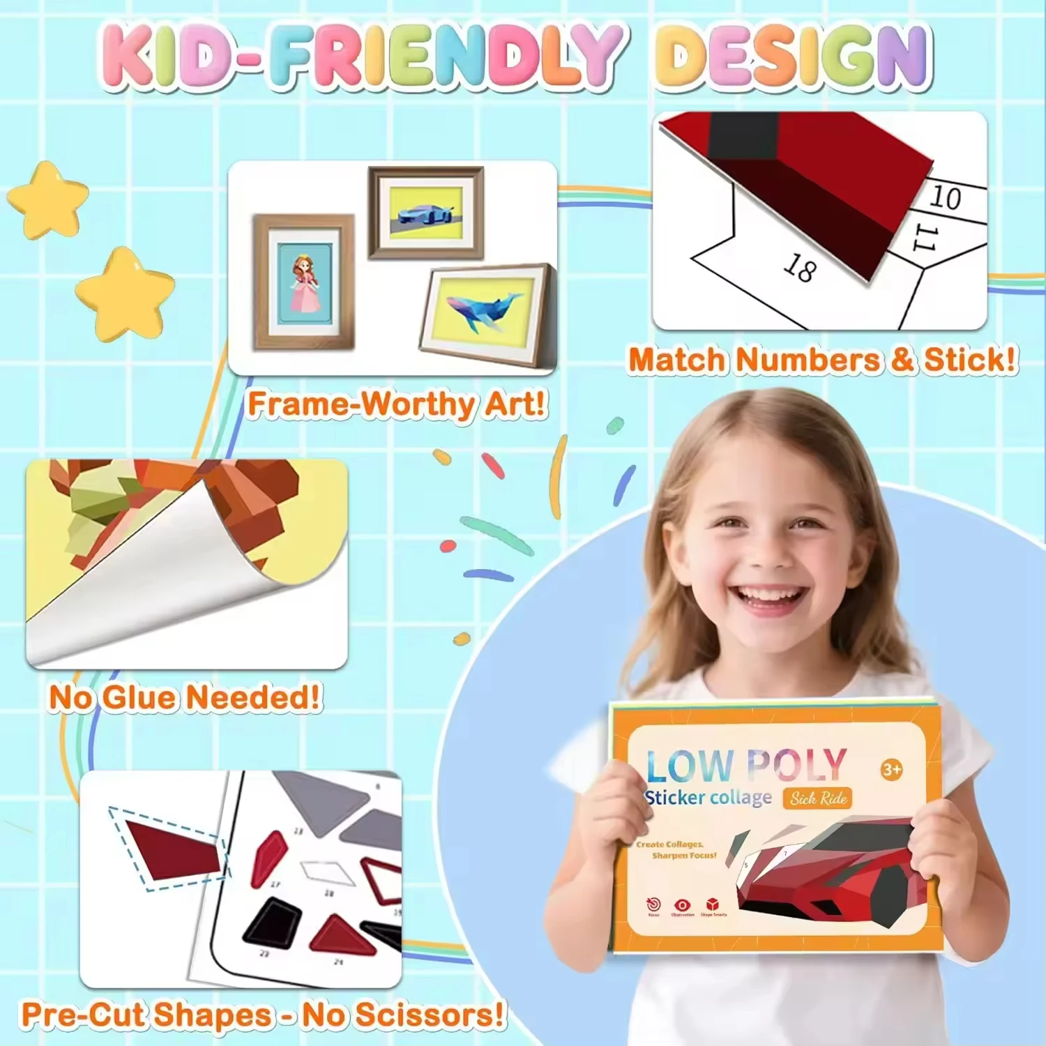 Paint by Stickers Numbers for Kids-Crafts for Kids Sticker Paint Book Gift Party Favor.