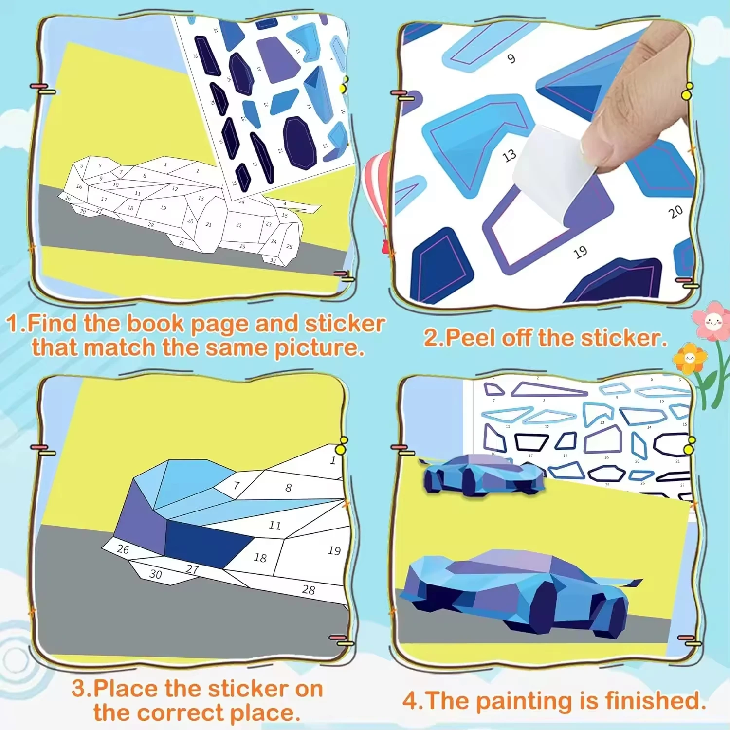 Paint by Stickers Numbers for Kids-Crafts for Kids Sticker Paint Book Gift Party Favor.