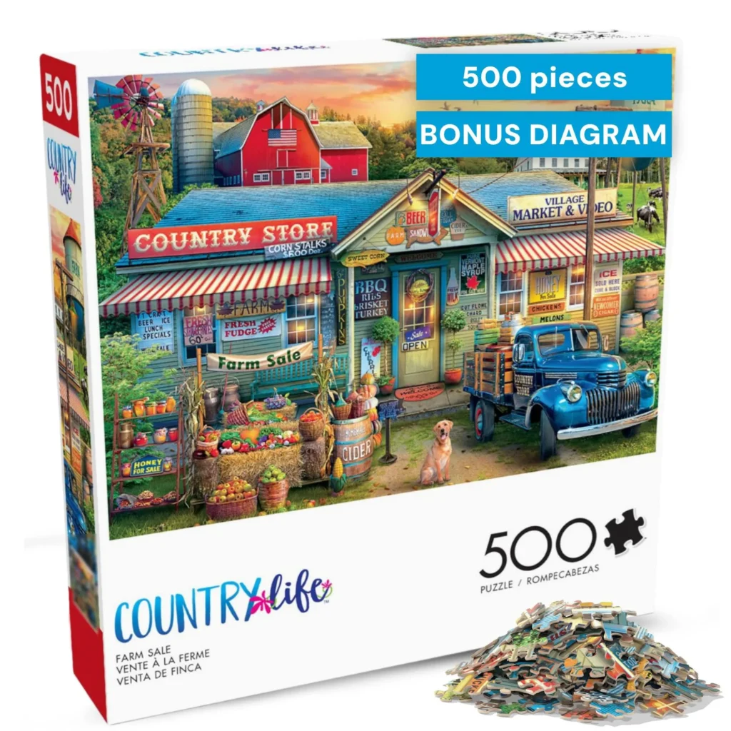 Puzzles for Adults 500 Pieces – Country Living, Nostalgic 500 Piece Jigsaw Puzzle for Adults with Poster, Premium Puzzle.