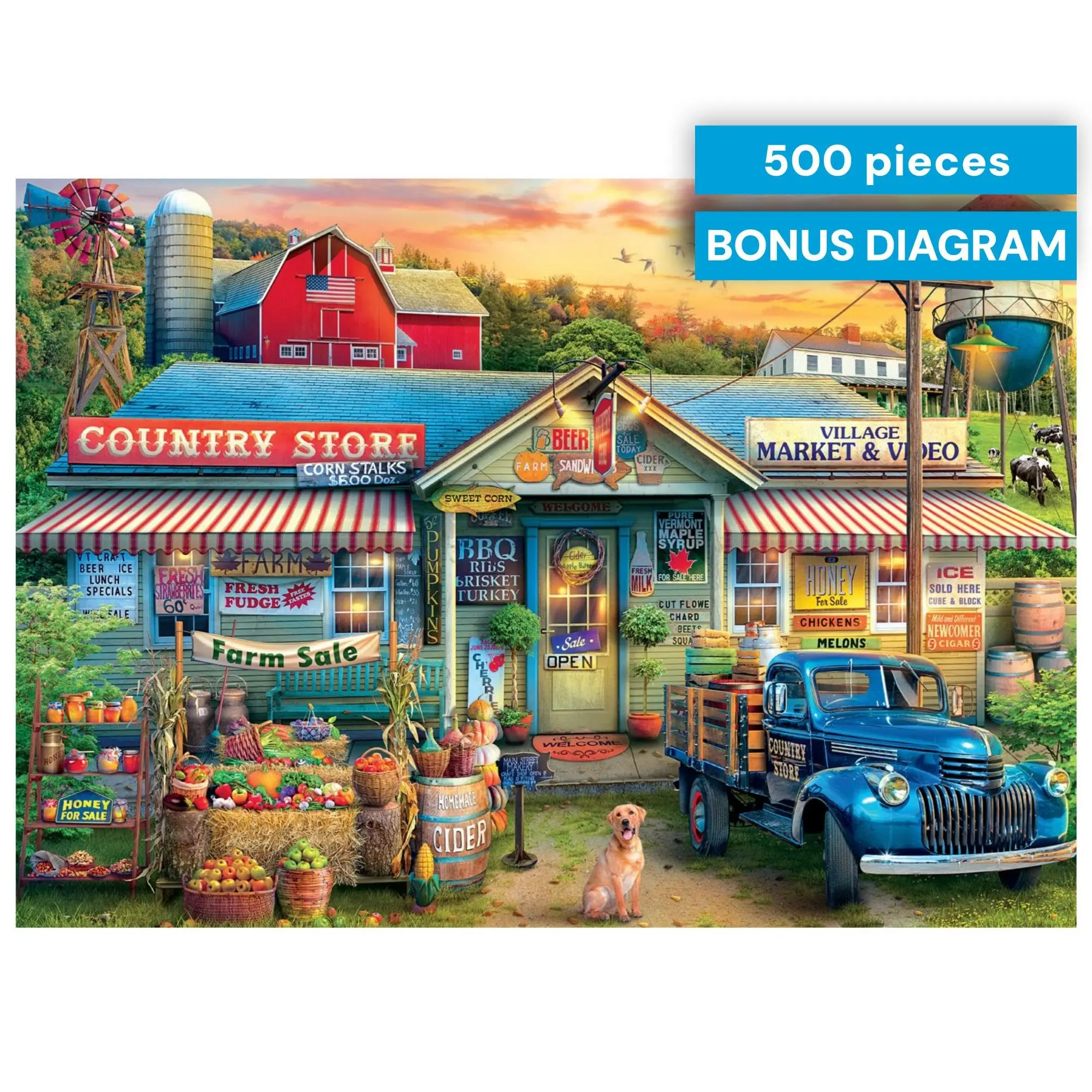 Puzzles for Adults 500 Pieces – Country Living, Nostalgic 500 Piece Jigsaw Puzzle for Adults with Poster, Premium Puzzle.