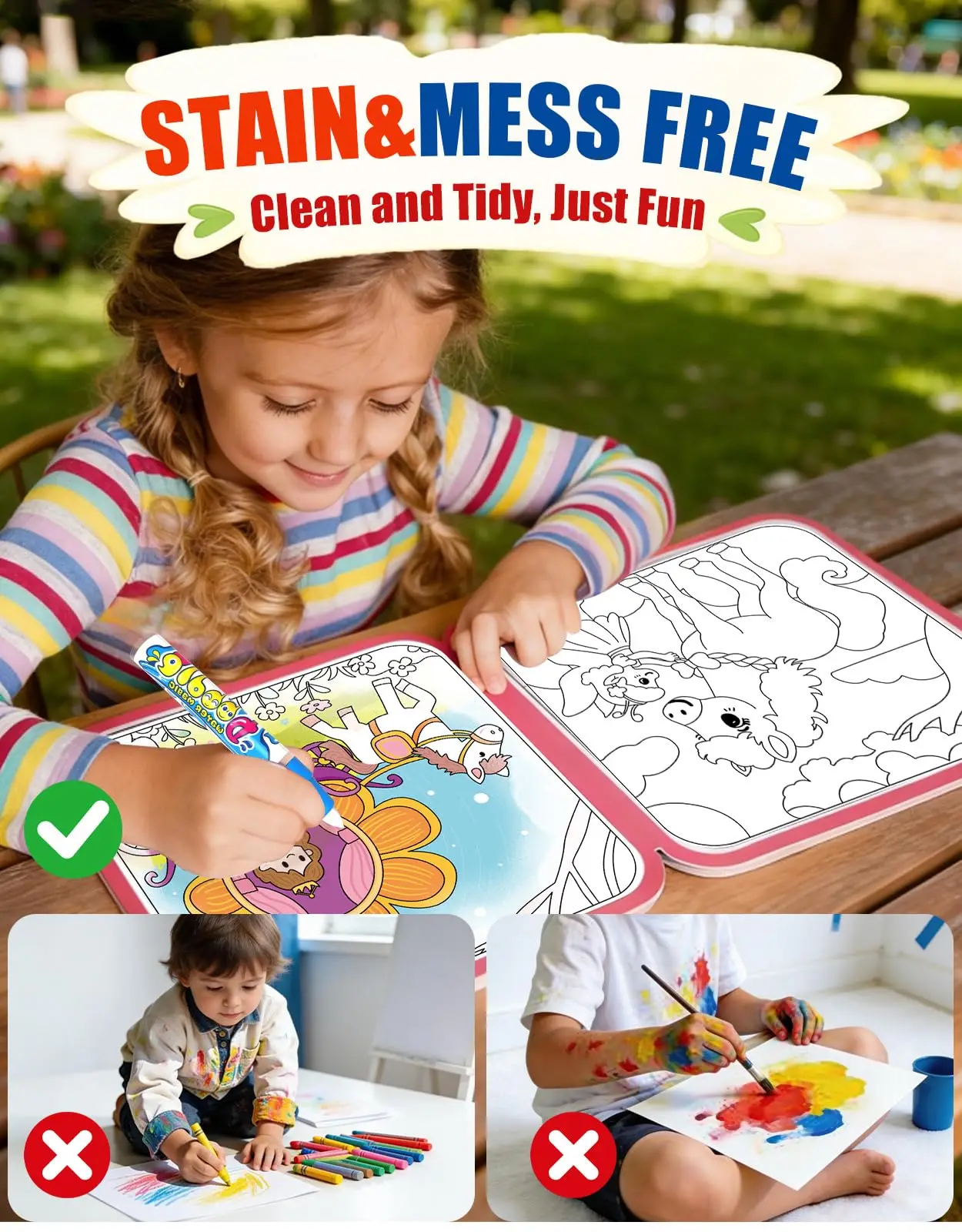 Reusable 10 Pages Water Painting Books for Toddlers 1-3, No Mess Coloring Book Educational Art Activity Book, Gift for Kids