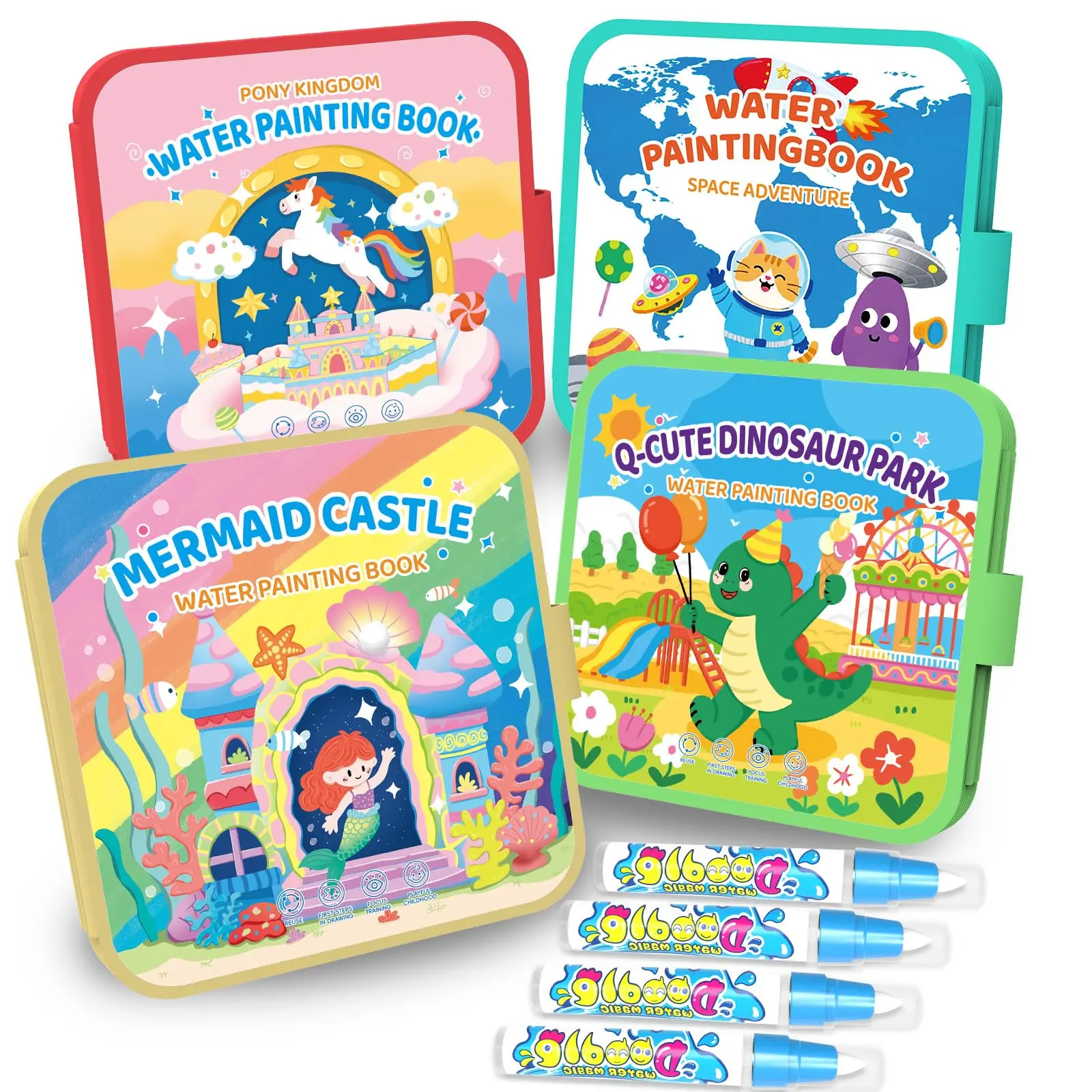 Reusable 10 Pages Water Painting Books for Toddlers 1-3, No Mess Coloring Book Educational Art Activity Book, Gift for Kids