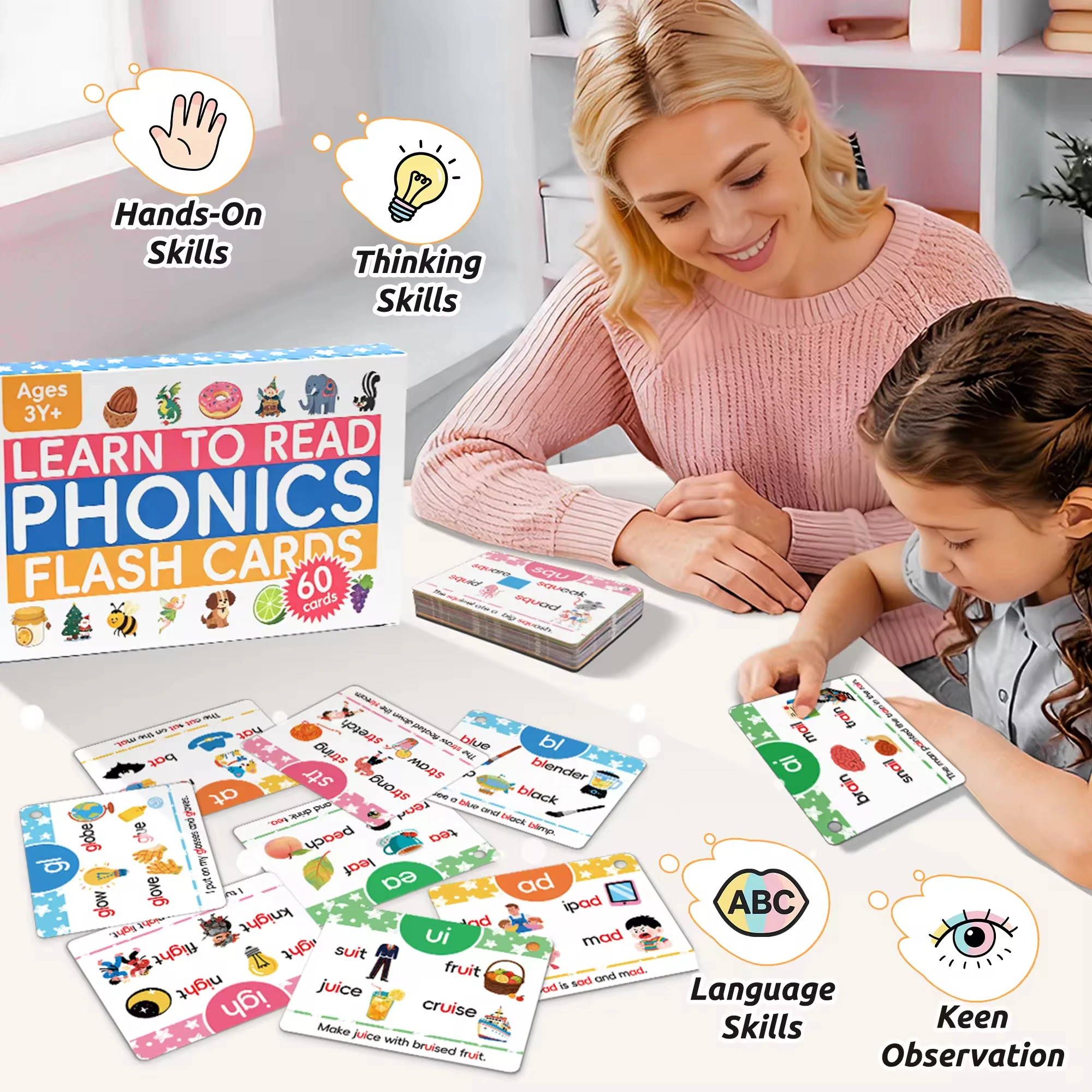 Sight Word Flash Cards Large Size Waterproof Tear Resistant Spelling & Recognition Toddler Learning for 1-3 Years Old