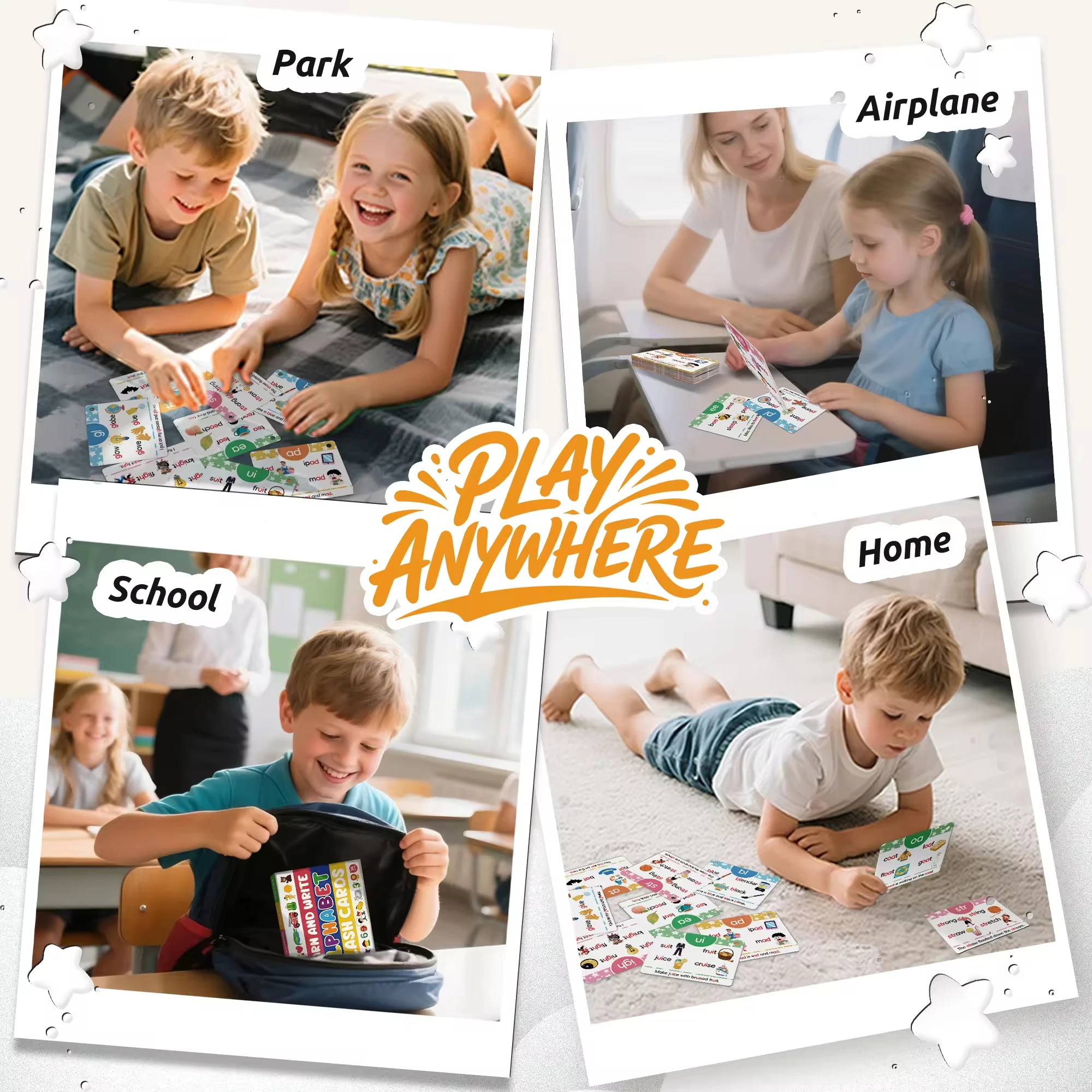 Sight Word Flash Cards Large Size Waterproof Tear Resistant Spelling & Recognition Toddler Learning for 1-3 Years Old