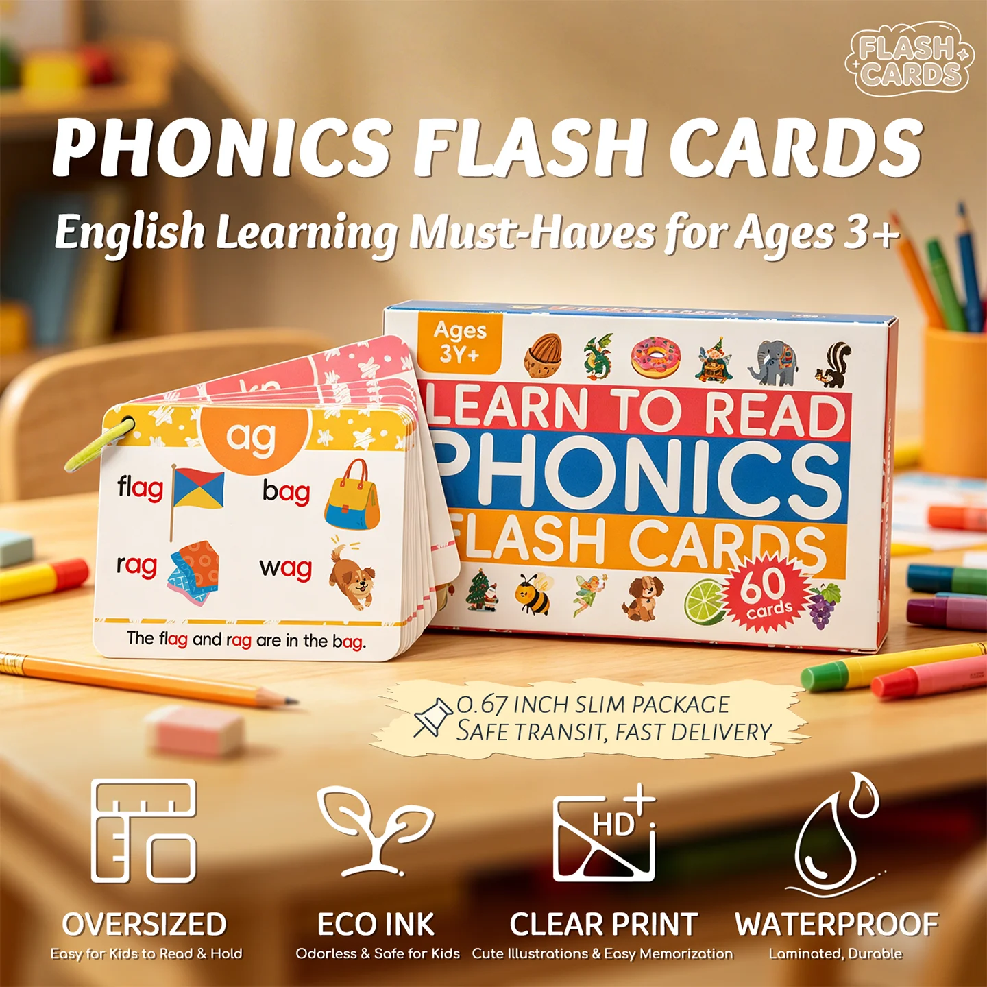 Sight Word Flash Cards Waterproof Tear-resistant Early Reading Vocabulary Learning Kindergarten Preschool Flashcards