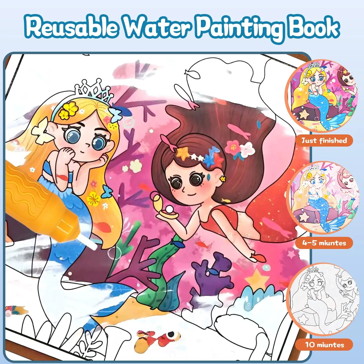 Water Coloring Book for Toddlers 1-3 – Mess Free Reusable Magic Reveal Painting Book with Water Pen