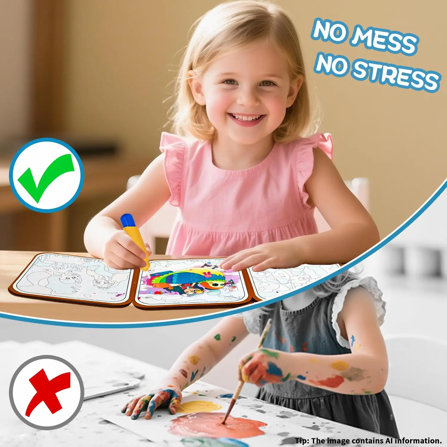 Water Coloring Book for Toddlers 1-3 – Mess Free Reusable Magic Reveal Painting Book with Water Pen