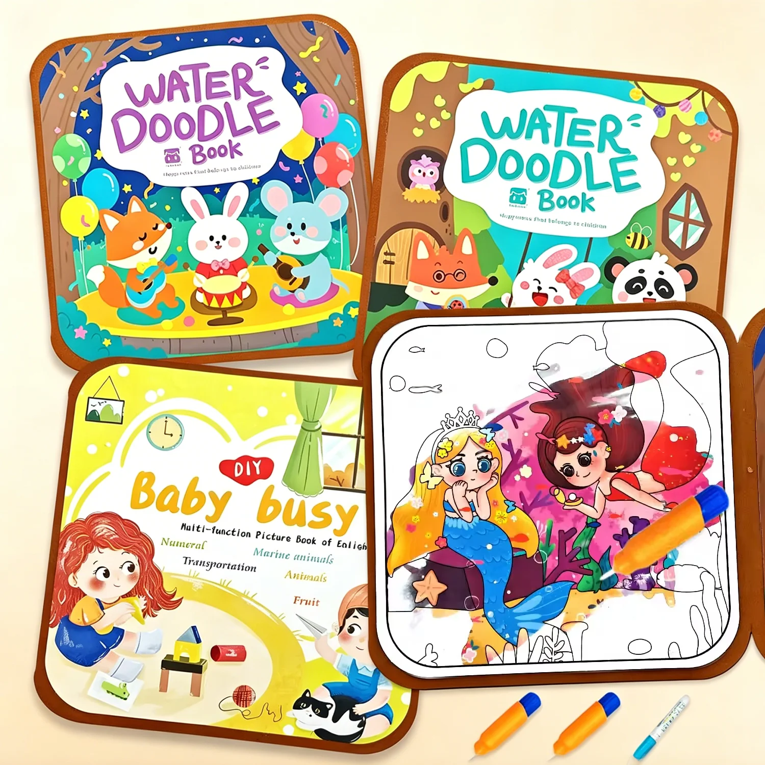 Water Coloring Book for Toddlers 1-3 – Mess Free Reusable Magic Reveal Painting Book with Water Pen