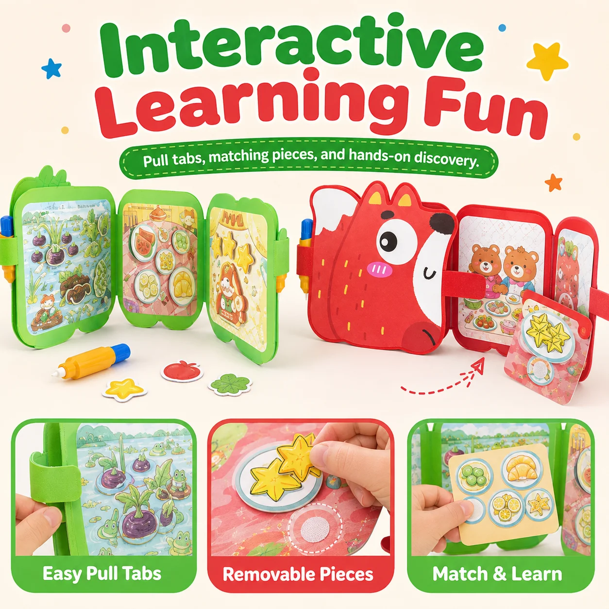 Water Painting Books Reusable Magic Water Painting Books with Pen, Mess-free Educational Doodle Drawing Toy for Kids Toddlers